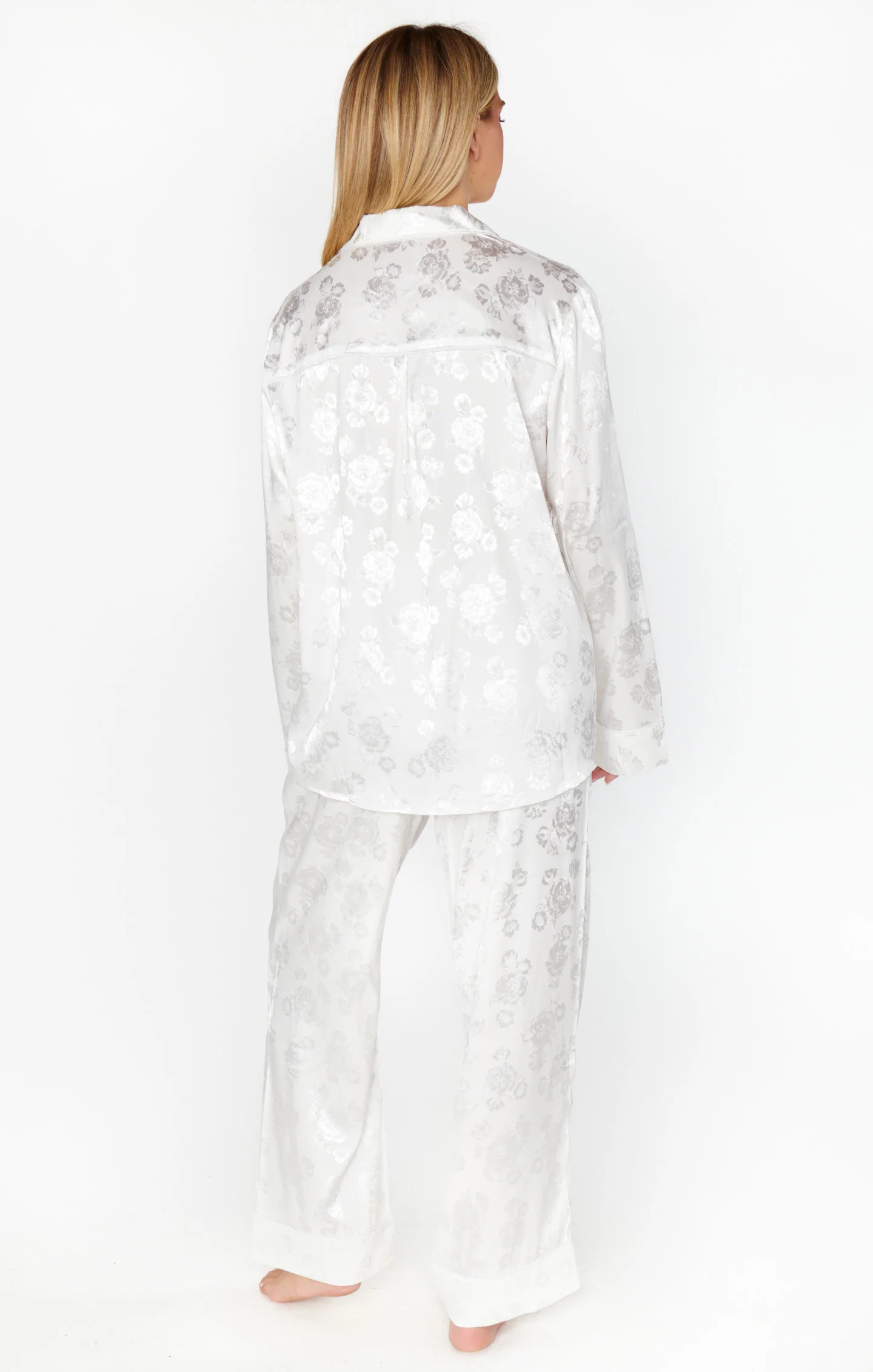 Classic Cropped PJ Set ~ White Floral Silky - Image 5