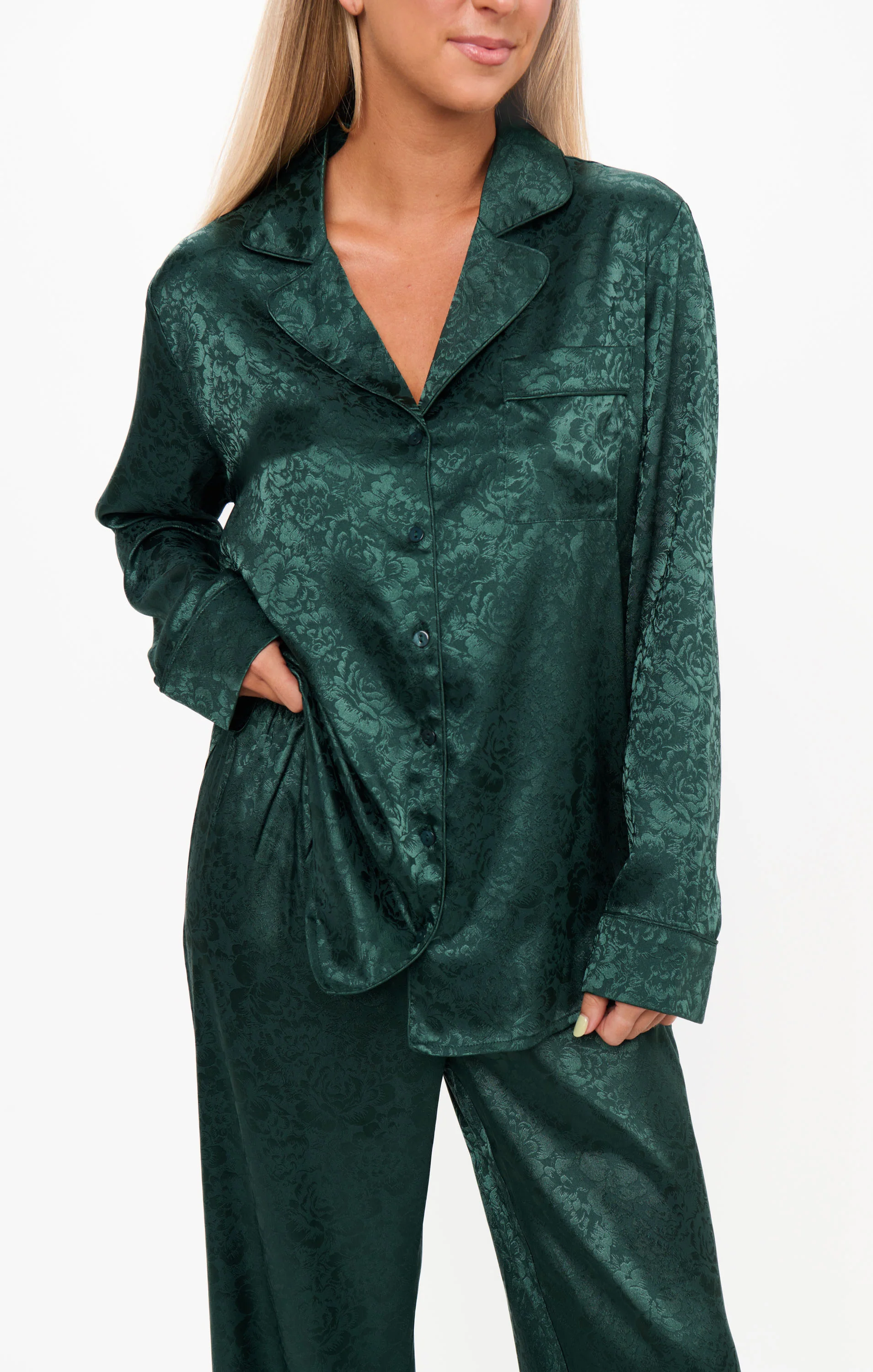 Classic PJ Set ~ Forest Green Floral Silky - Image 4