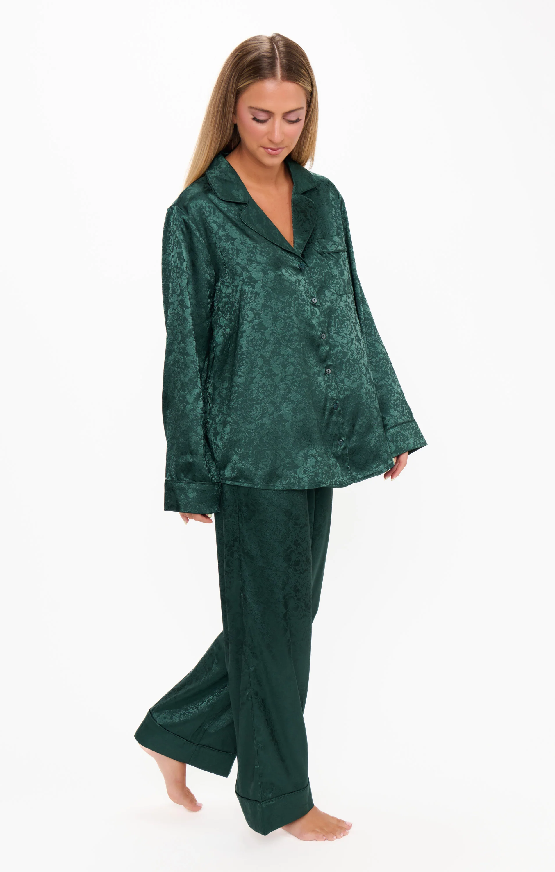 Classic PJ Set ~ Forest Green Floral Silky - Image 5