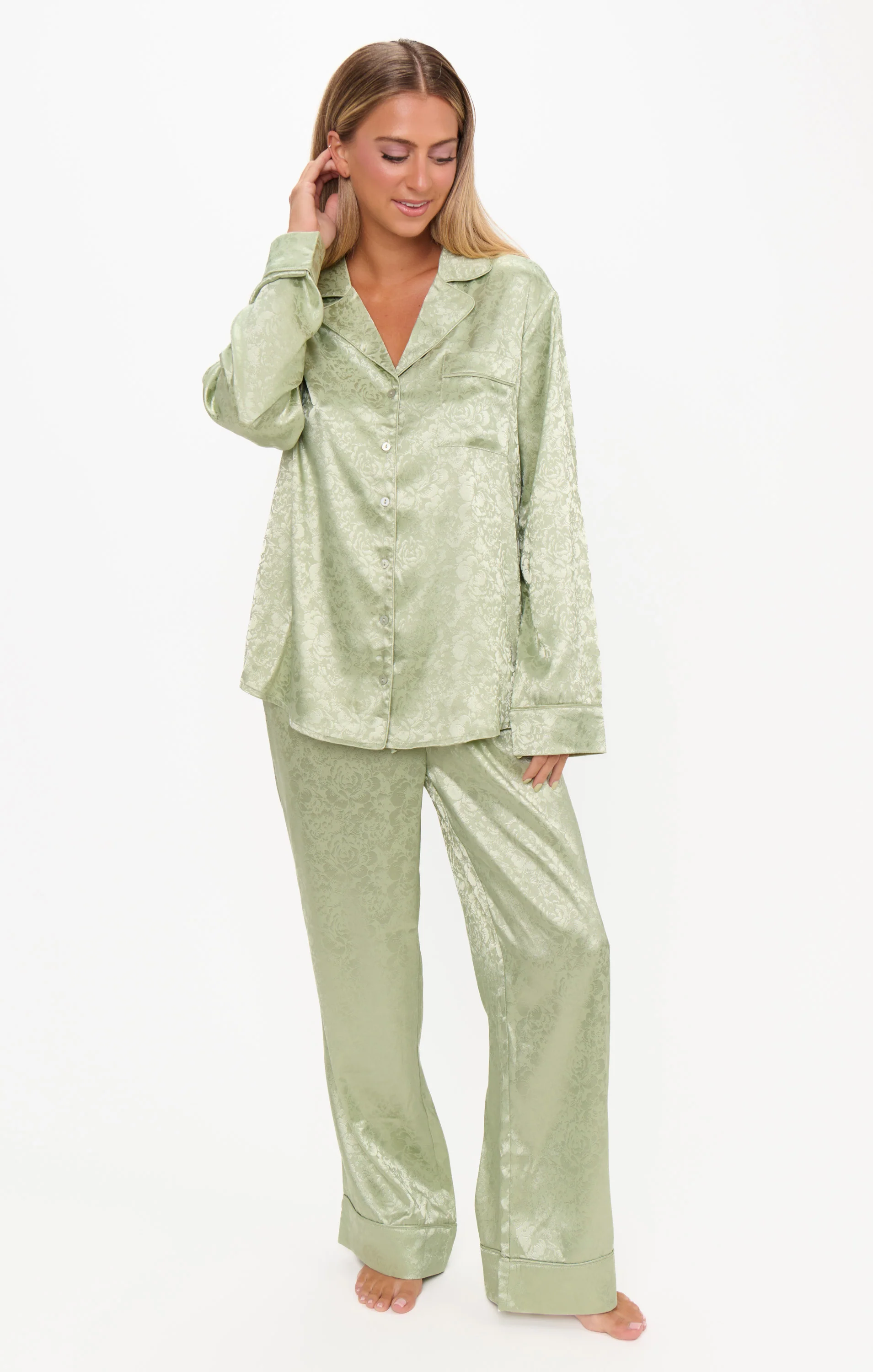 Classic PJ Set ~ Pistachio Floral Silky - Image 2