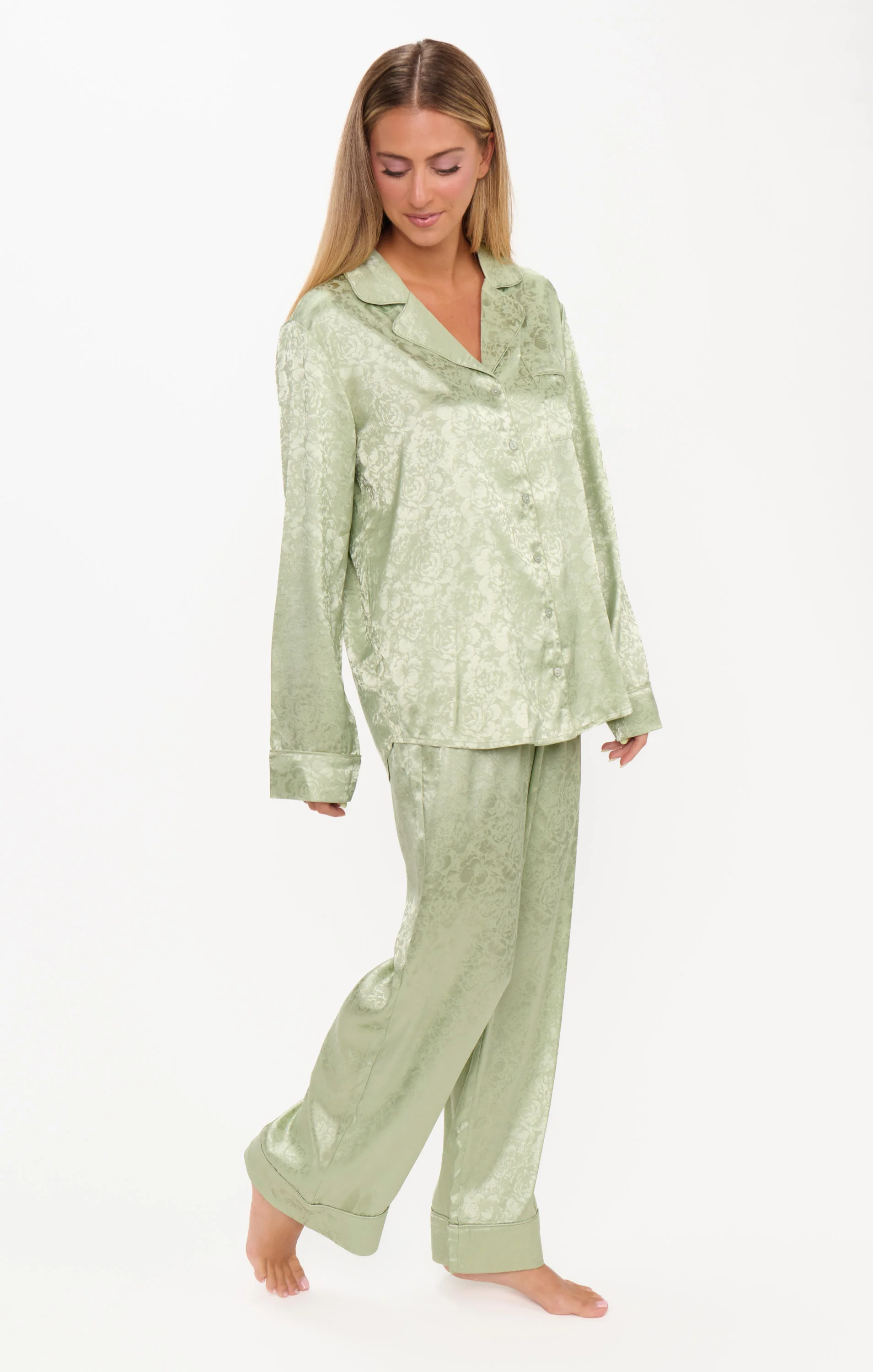 Classic PJ Set ~ Pistachio Floral Silky - Image 4
