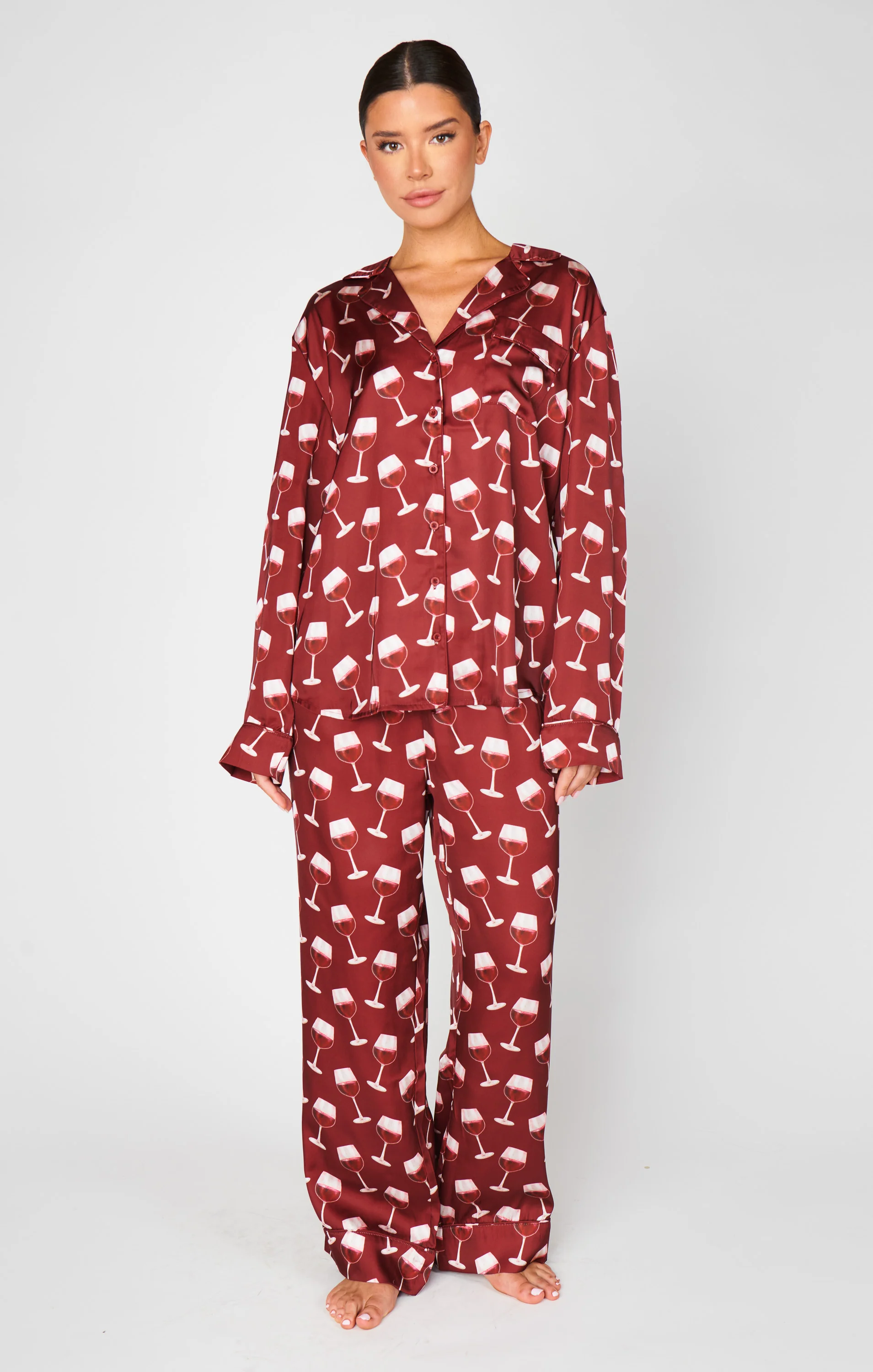 Classic PJ Set ~ Red Wine Silky - Image 3