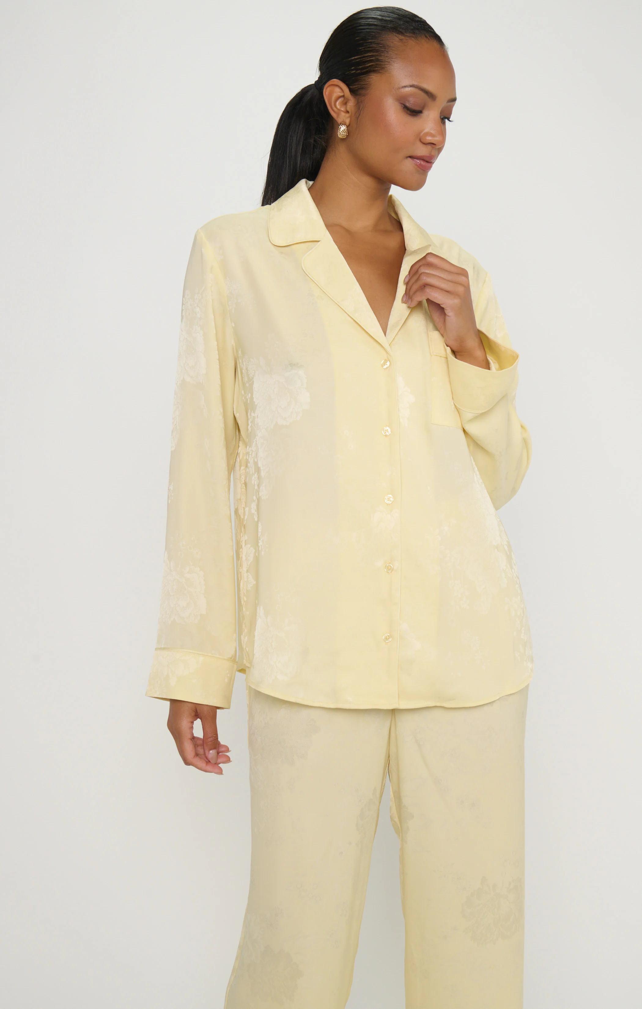 Classic PJ Set ~ Yellow Floral Silky - Image 3