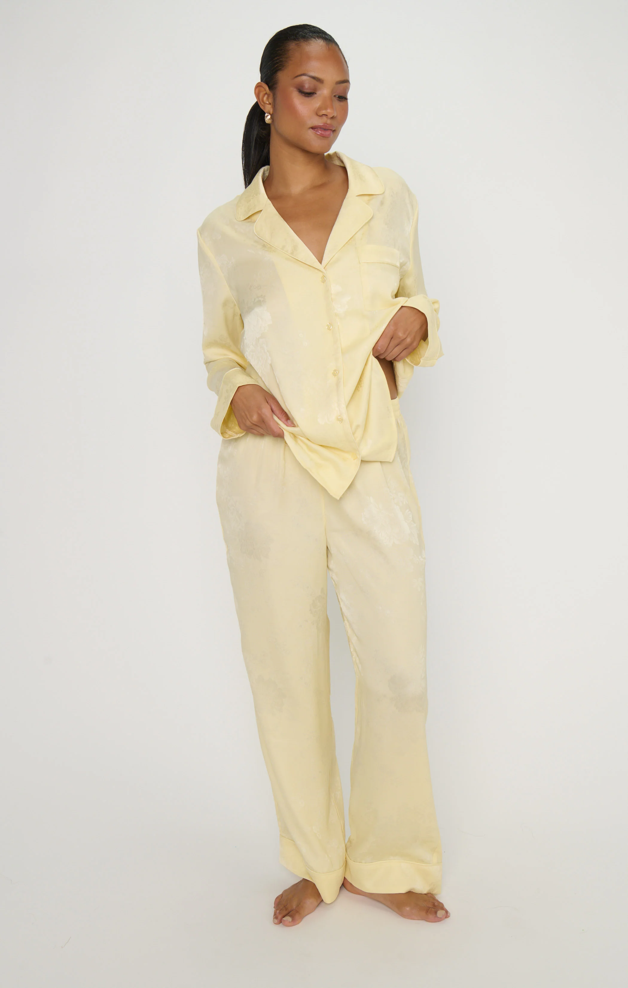 Classic PJ Set ~ Yellow Floral Silky - Image 4
