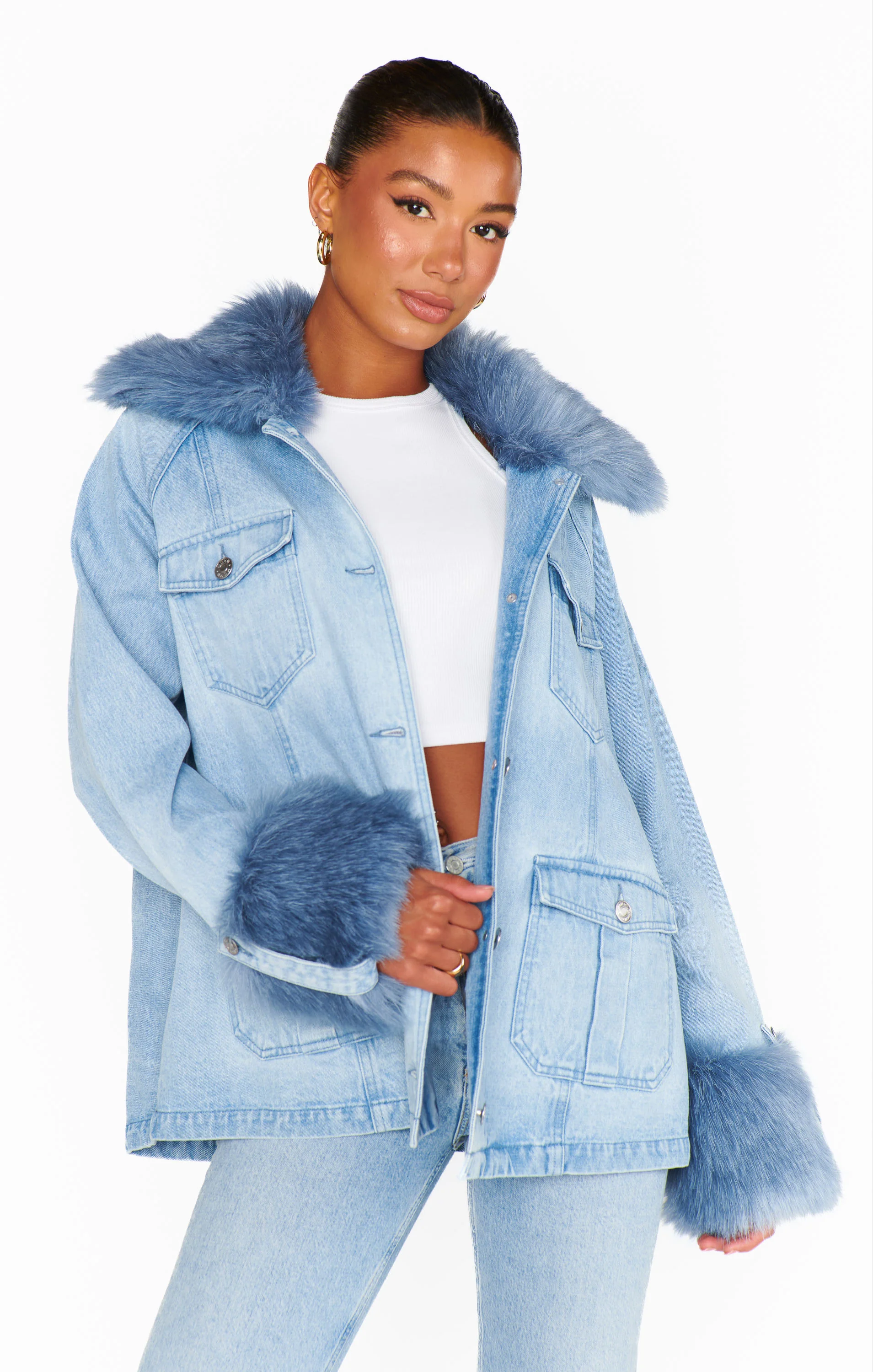 Copenhagen Jacket ~ Drift Indigo with Blue Faux Fur - Image 4