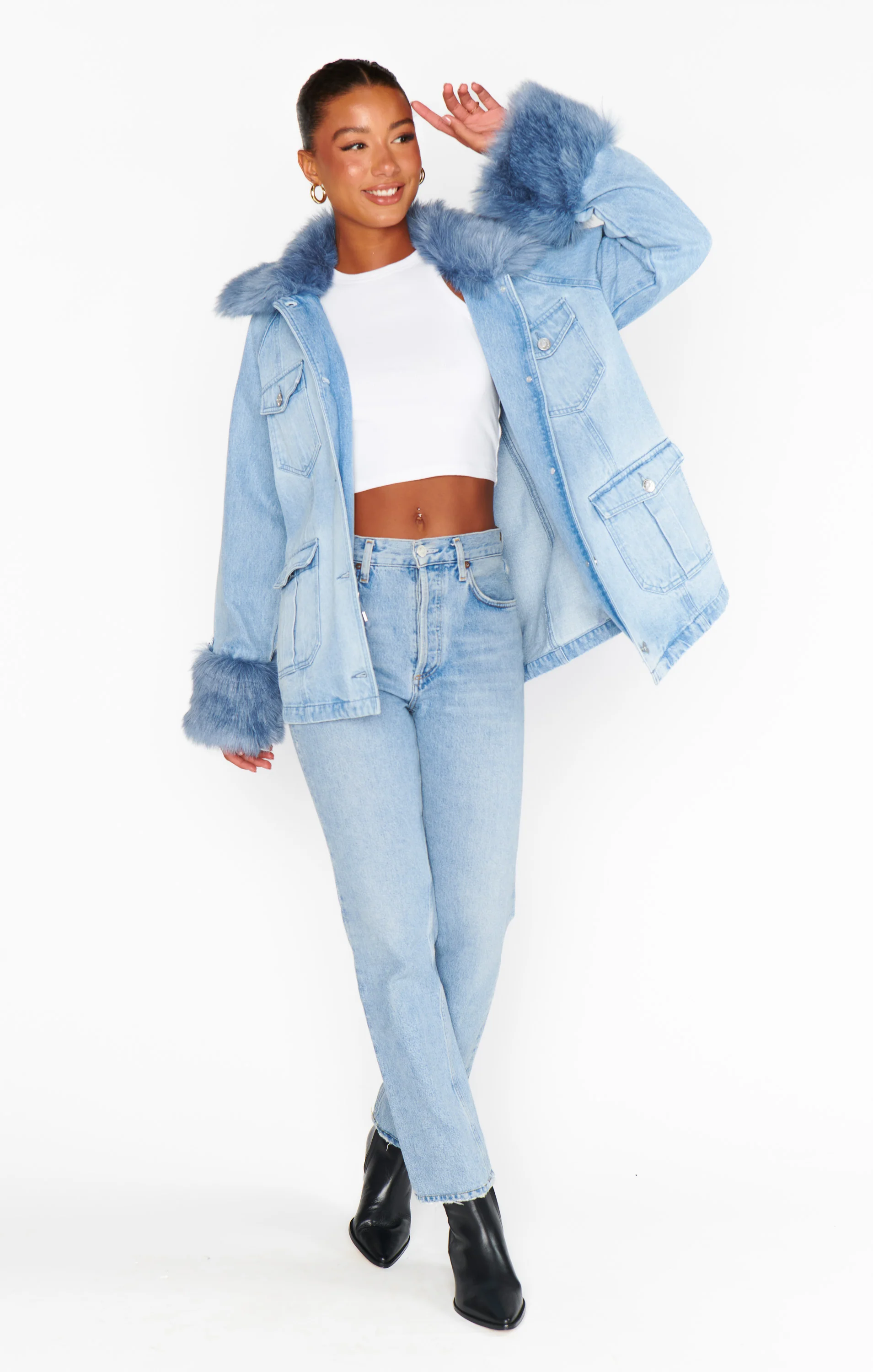 Copenhagen Jacket ~ Drift Indigo with Blue Faux Fur - Image 7