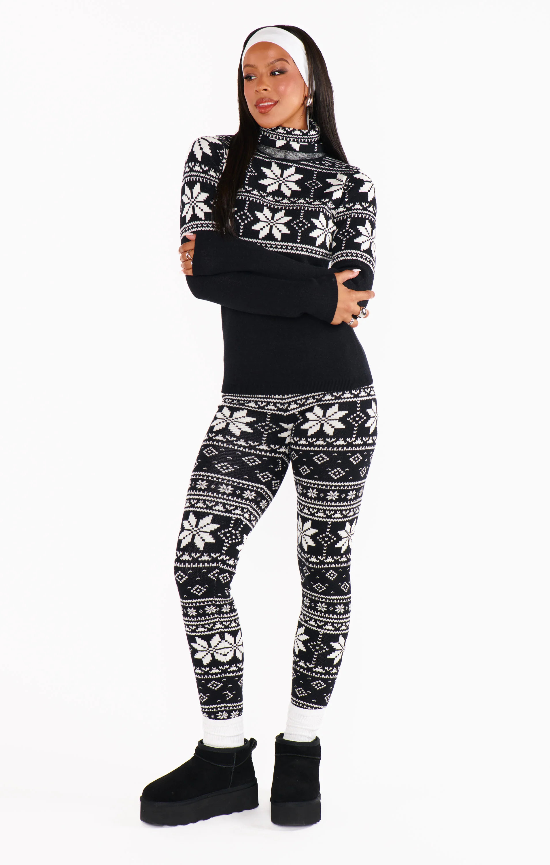 Cozy Leggings ~ Black Fair Isle Knit - Image 2