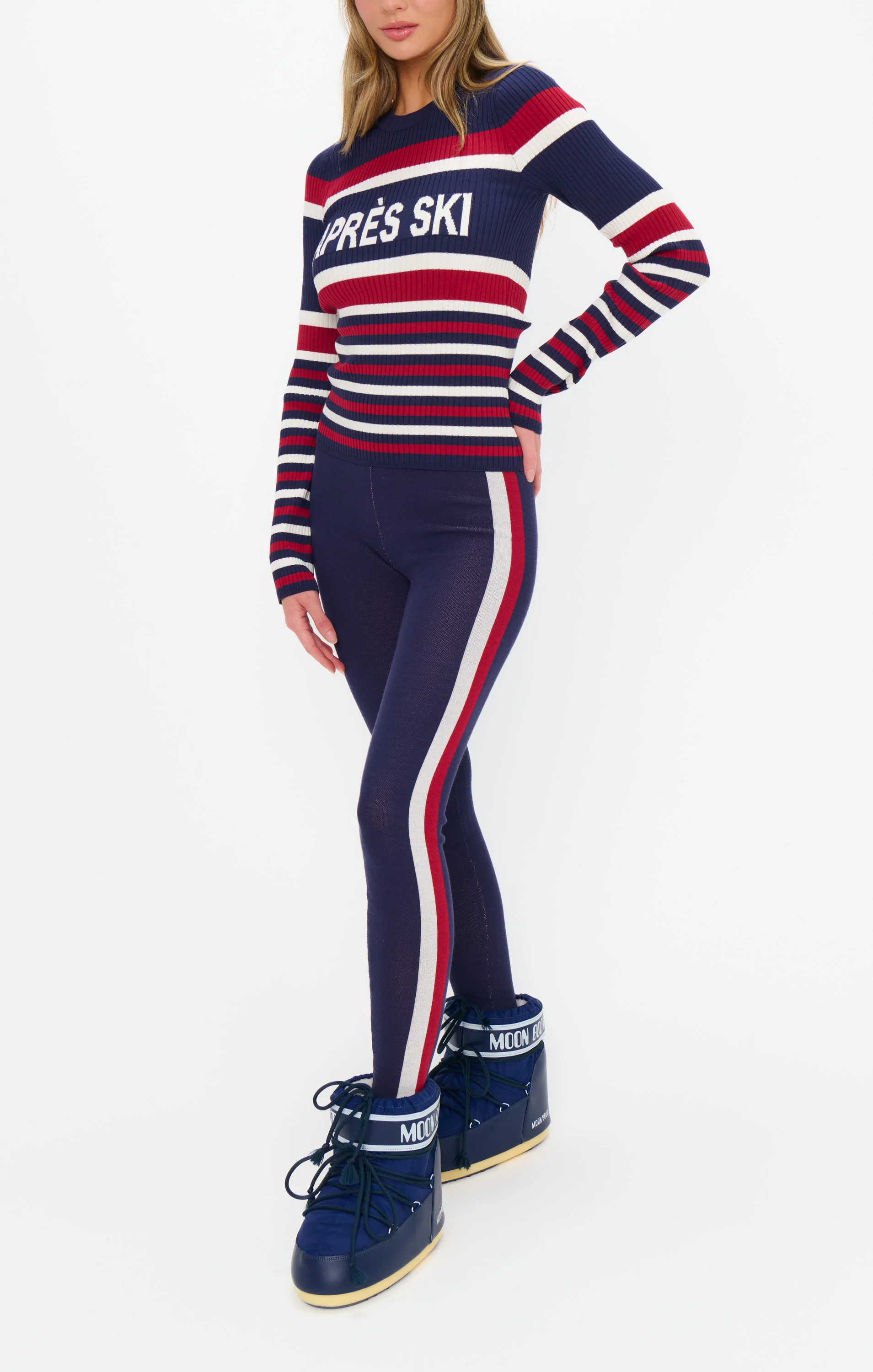 Cozy Leggings ~ Navy Race Stripe Knit - Image 2