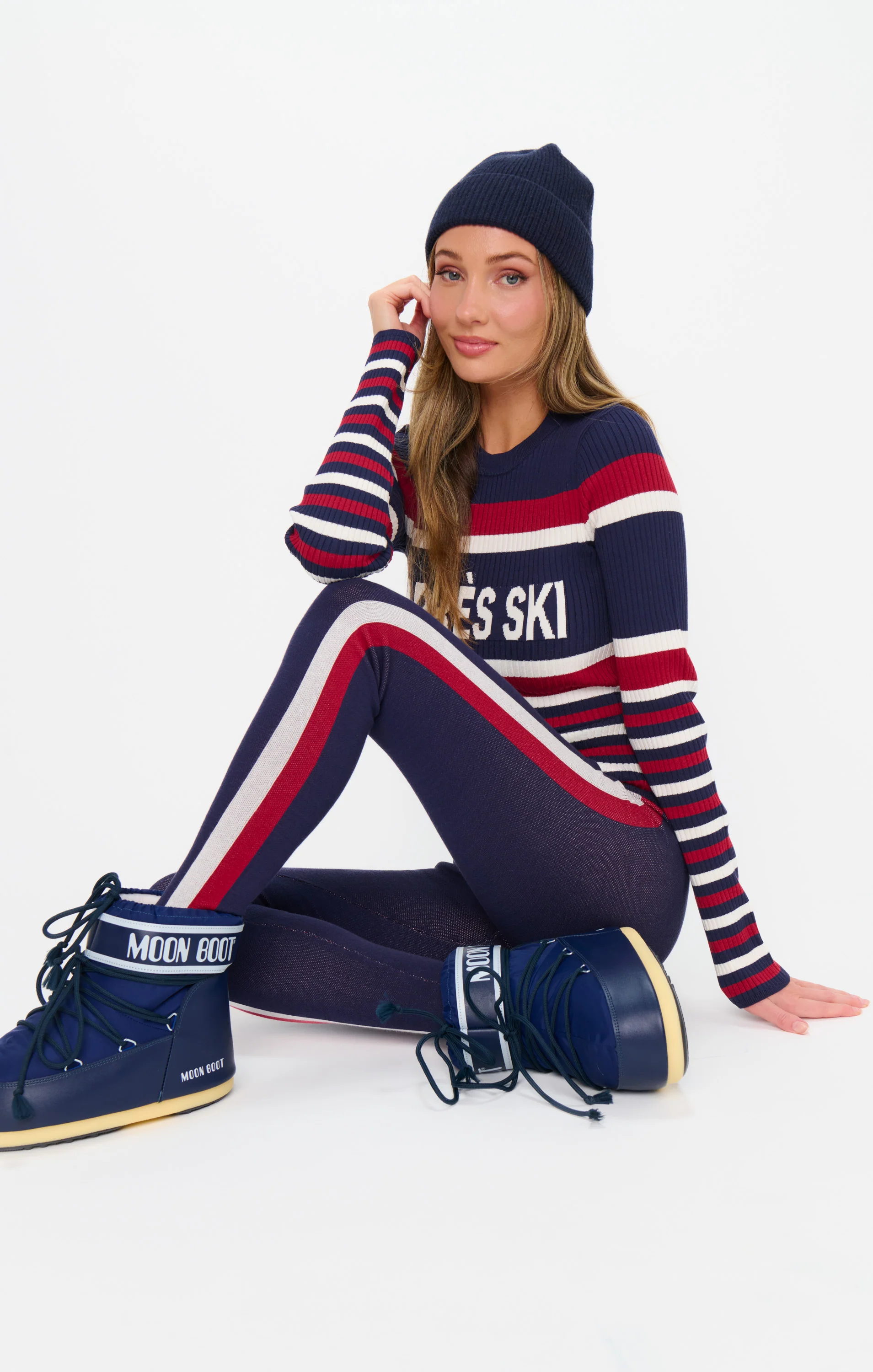Cozy Leggings ~ Navy Race Stripe Knit - Image 5