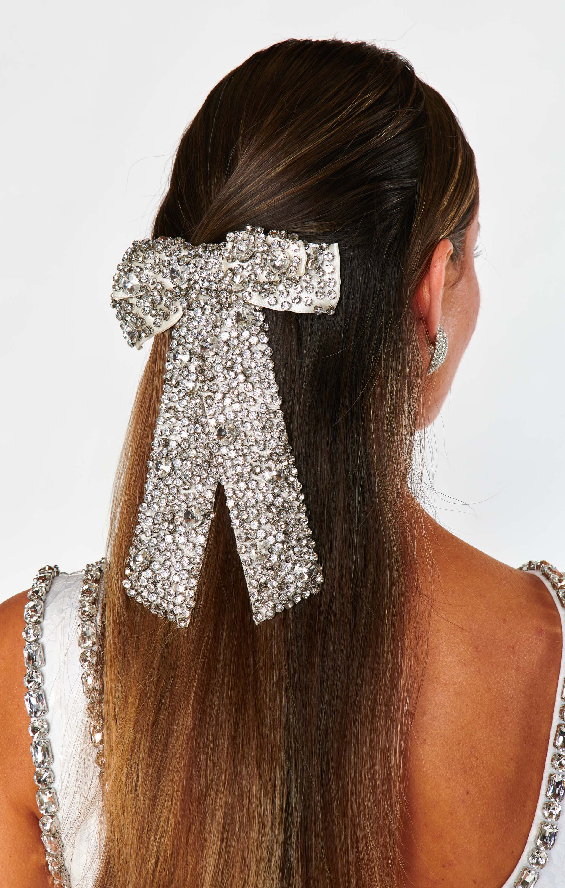 Crystal Hair Bow ~ Silver - Image 4