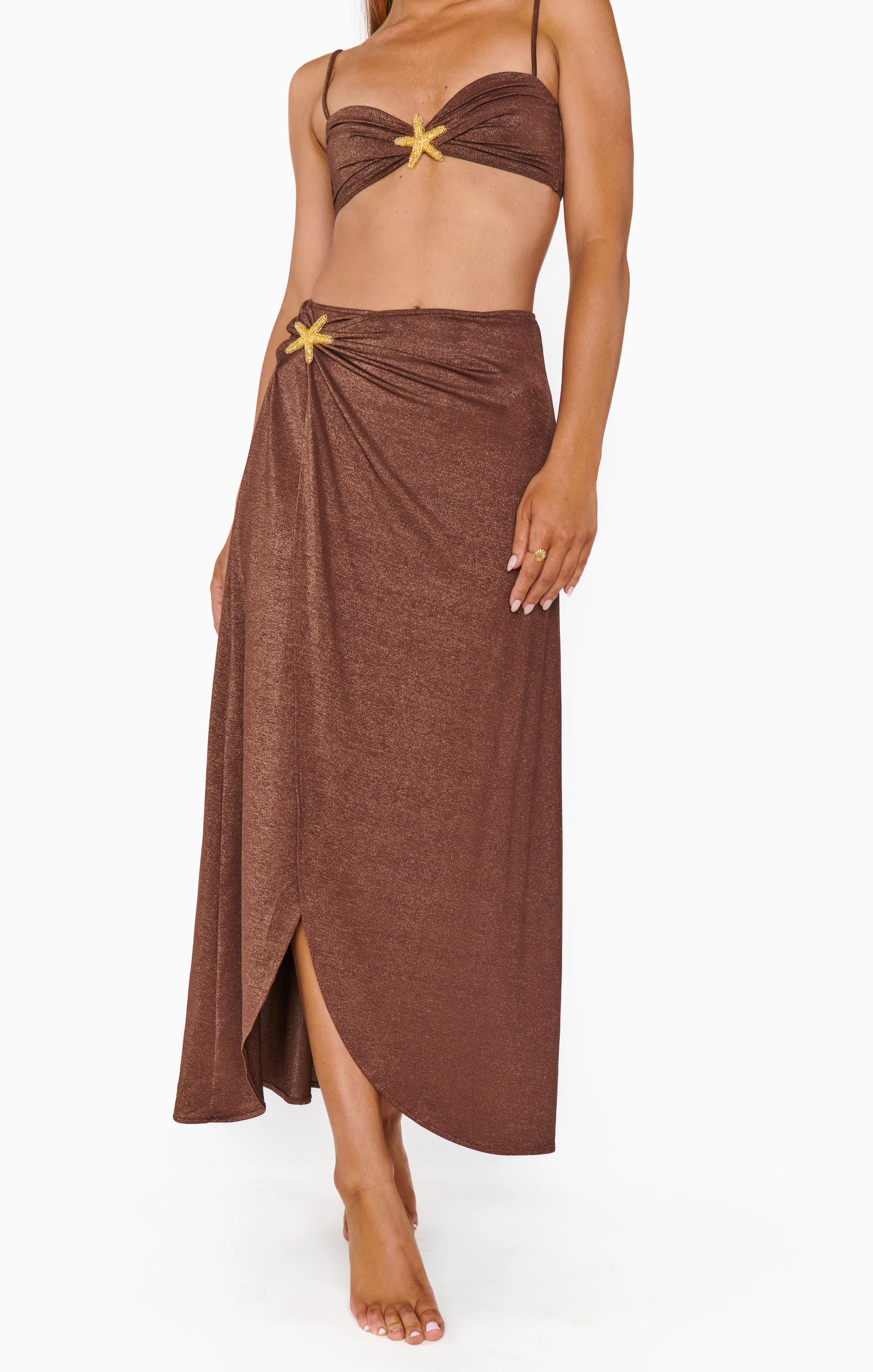 Cyprus Sarong ~ Cinnamon Shimmer with Starfish - Image 2