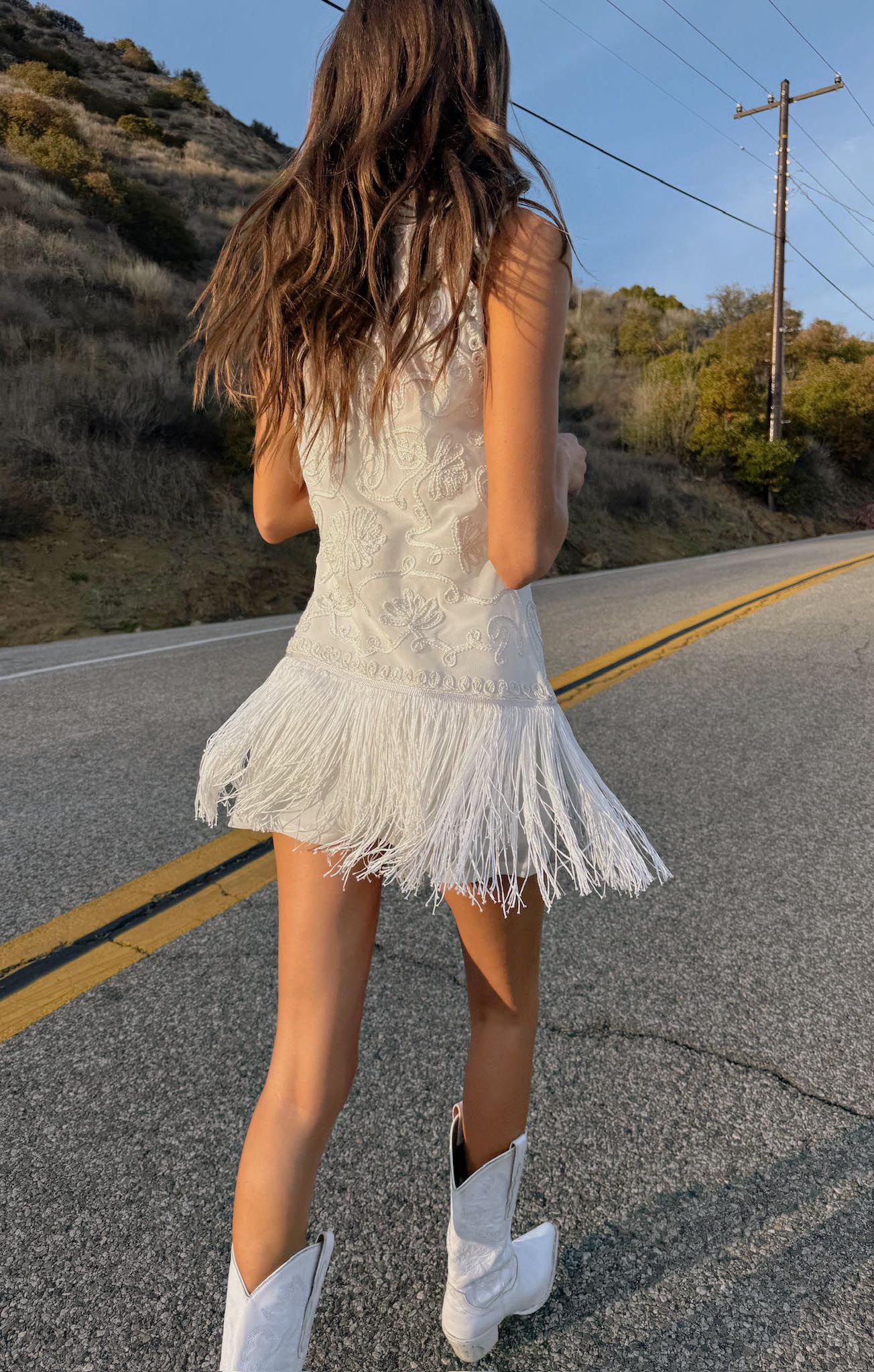 Cyrus Mini Dress ~ White With Fringe - Image 2