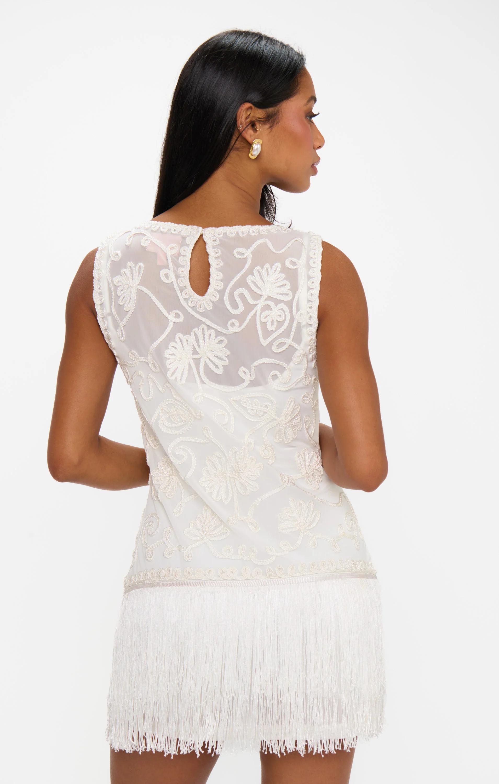 Cyrus Mini Dress ~ White With Fringe - Image 7