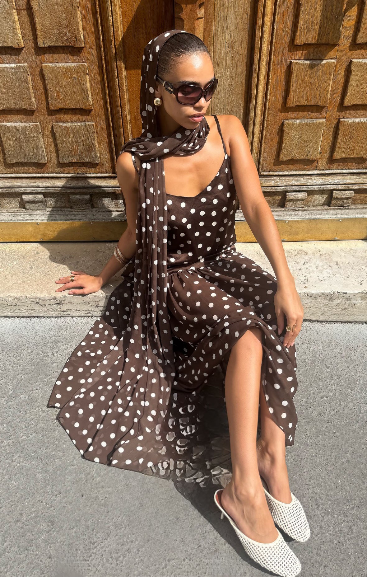 Dalia Maxi Dress ~ Chocolate Brown Polka Dot - Image 2