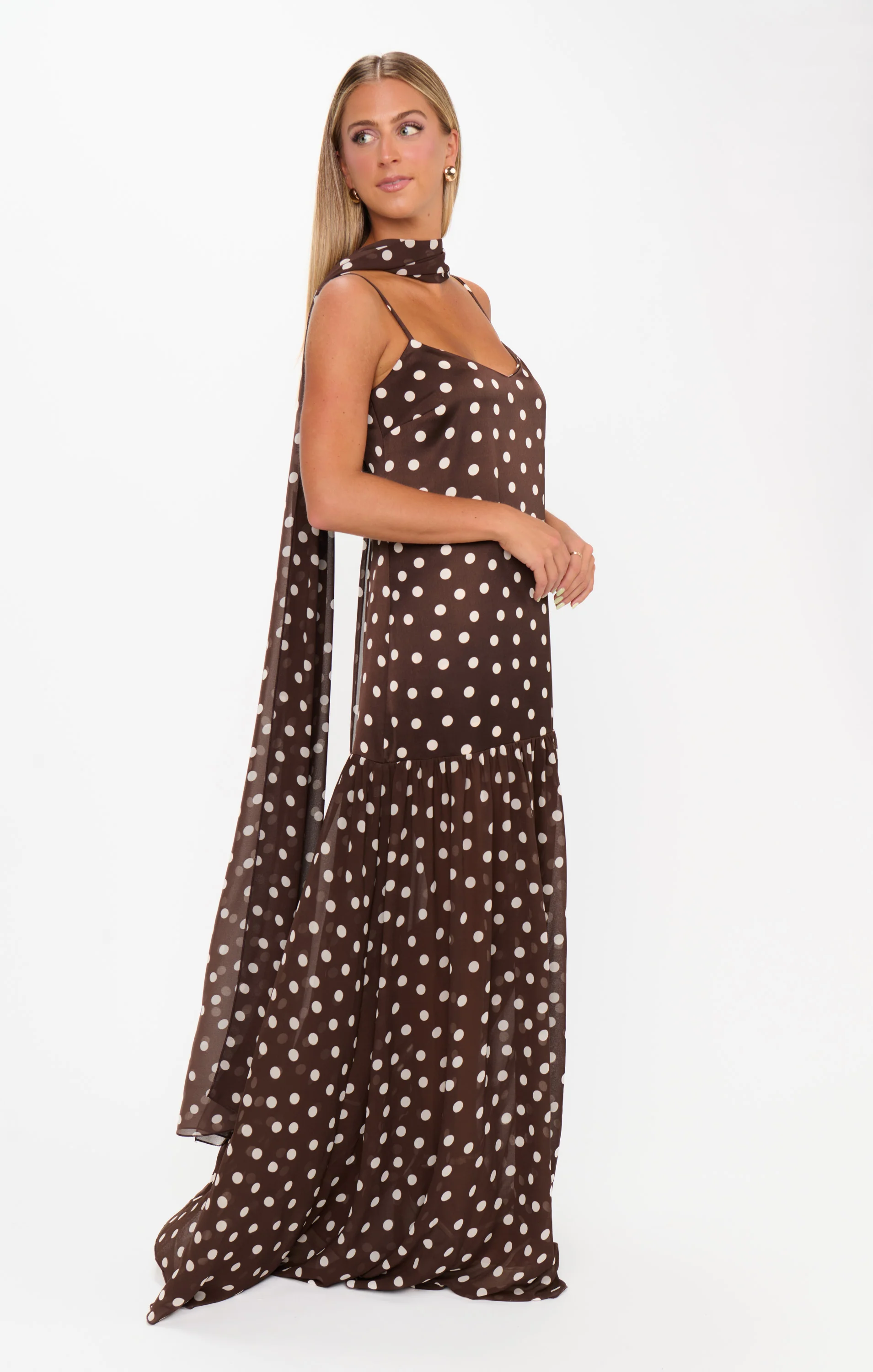 Dalia Maxi Dress ~ Chocolate Brown Polka Dot - Image 4