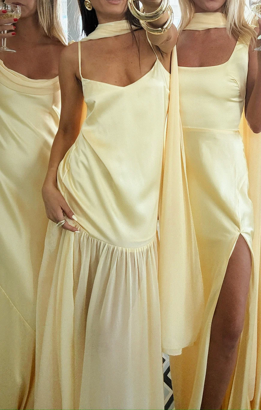 Dalia Maxi Dress ~ Pale Yellow Luxe Satin - Image 2
