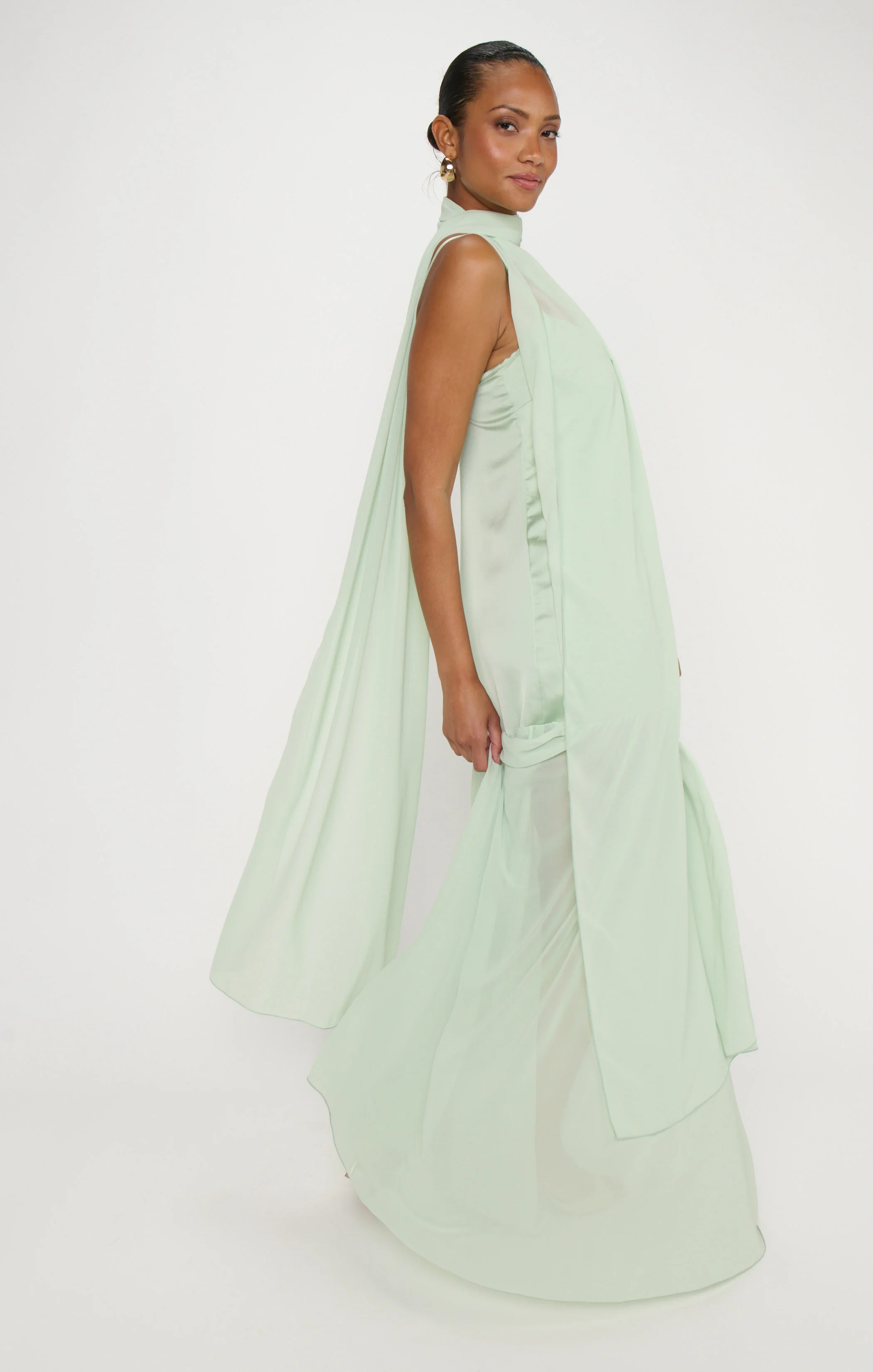 Dalia Maxi Dress ~ Pistachio Luxe Satin - Image 5