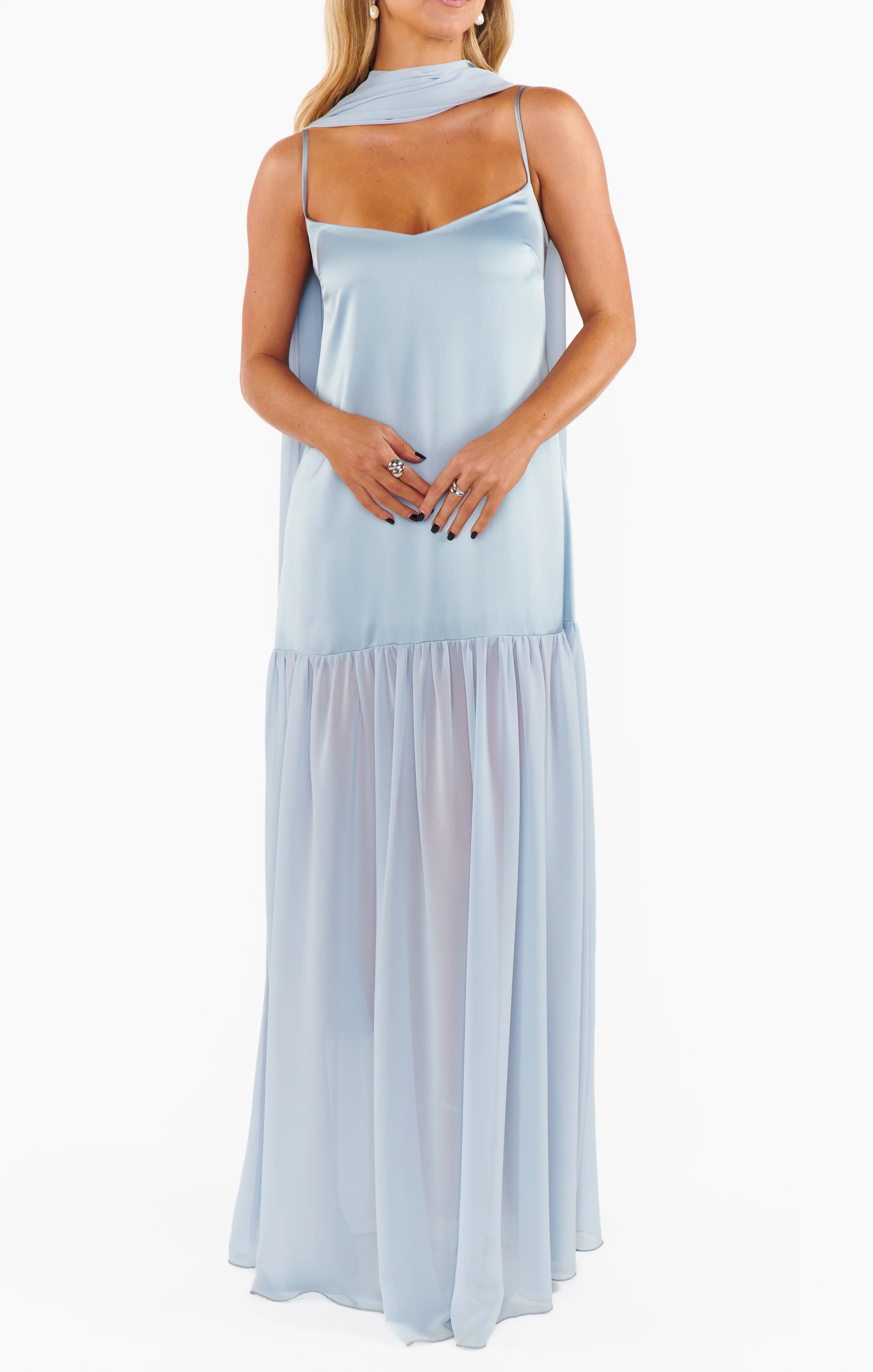 Dalia Maxi Dress ~ Steel Blue Luxe Satin - Image 3