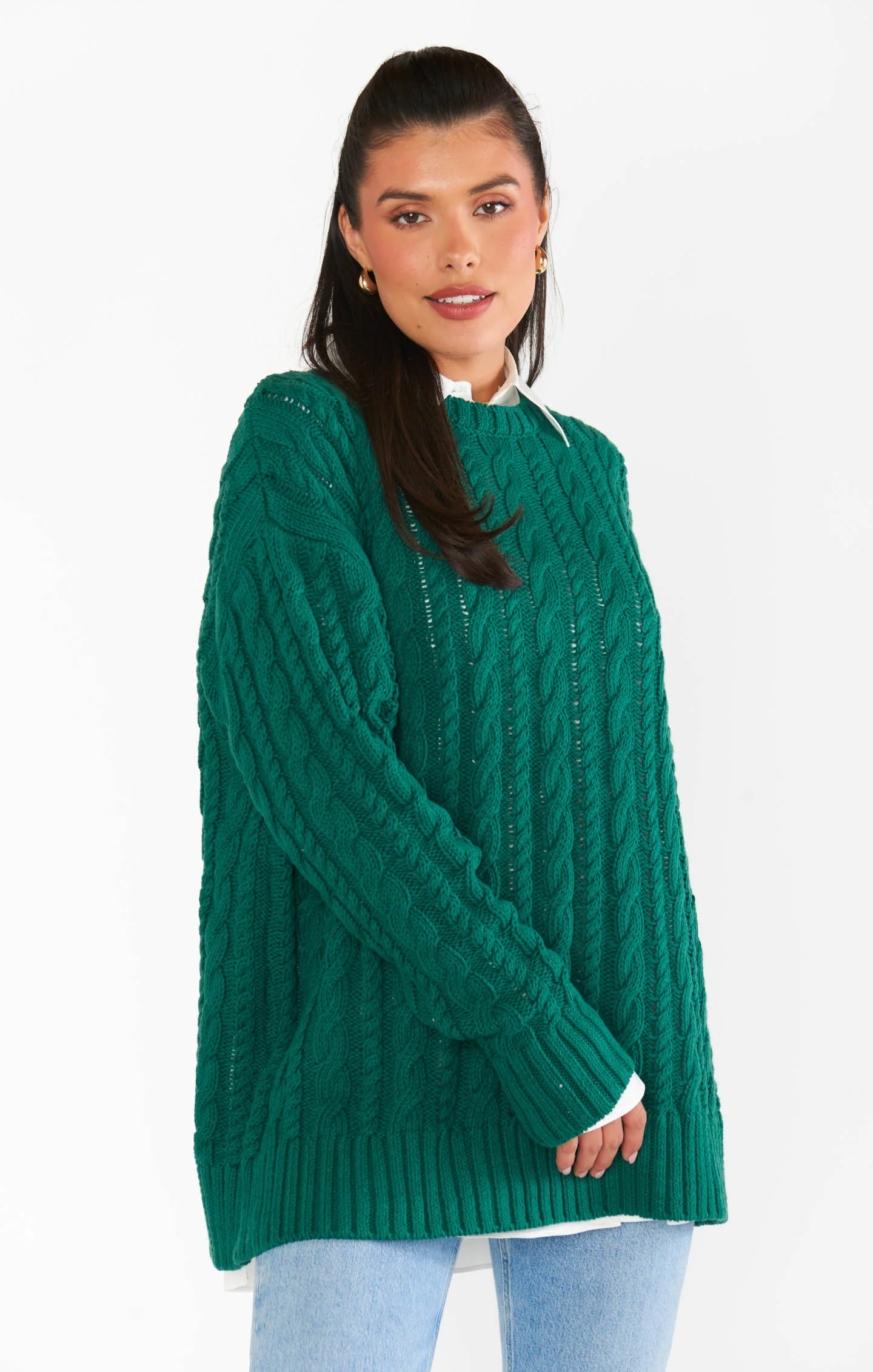 Day to Day Tunic Sweater ~ Emerald Cable Knit - Image 7