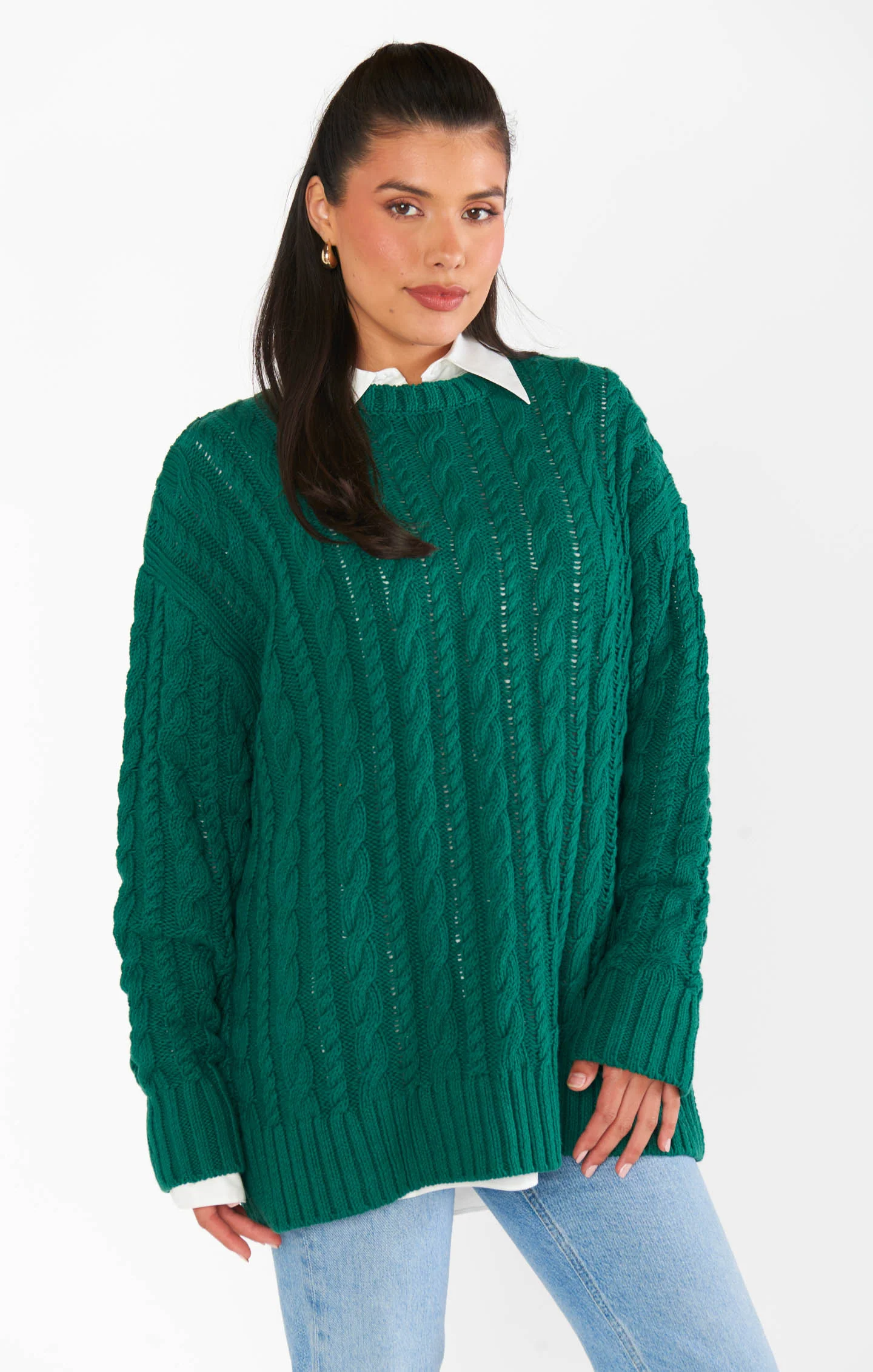 Day to Day Tunic Sweater ~ Emerald Cable Knit - Image 8
