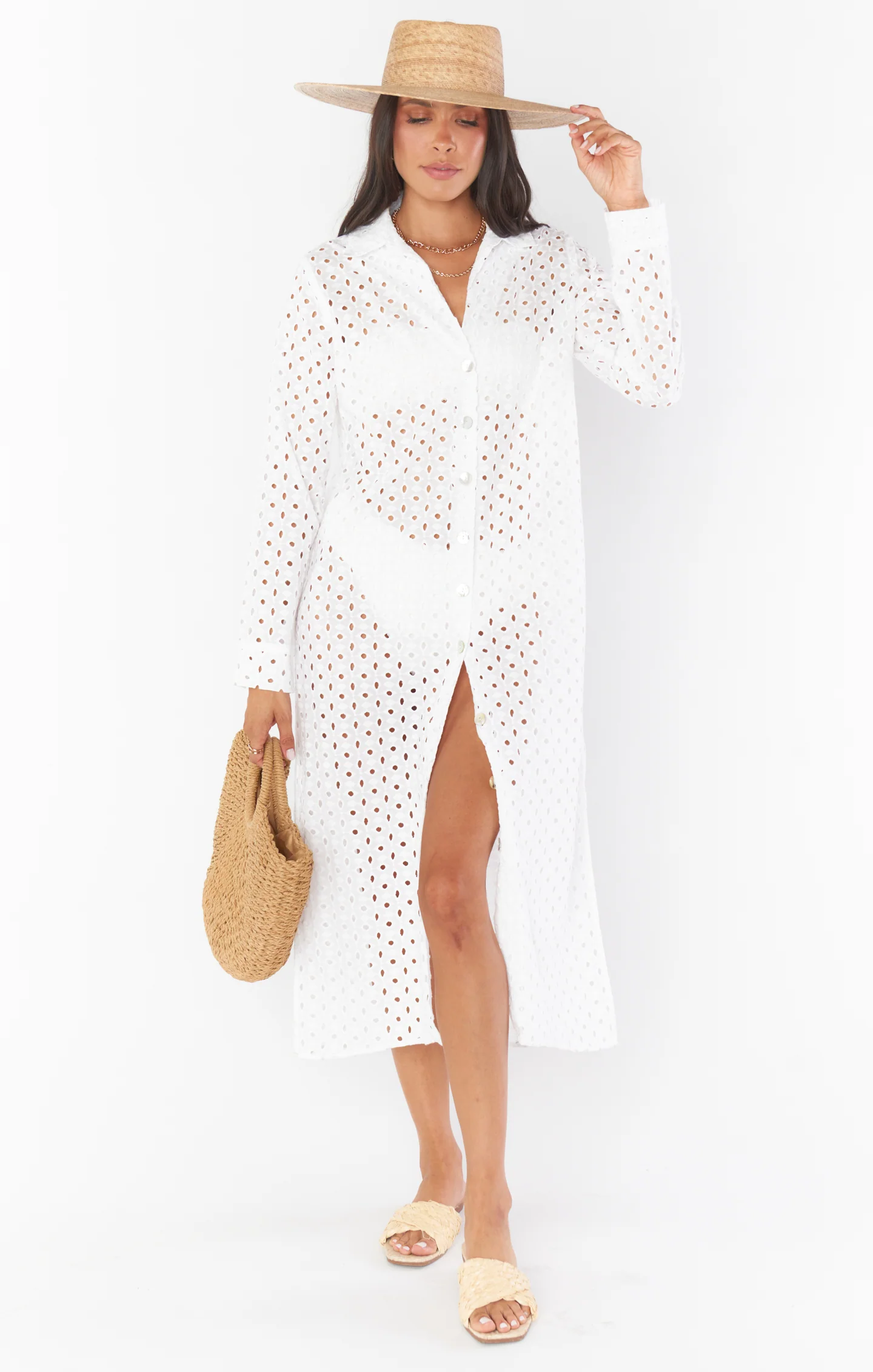 Dayton Button Down Midi Dress ~ White Eyelet - Image 4
