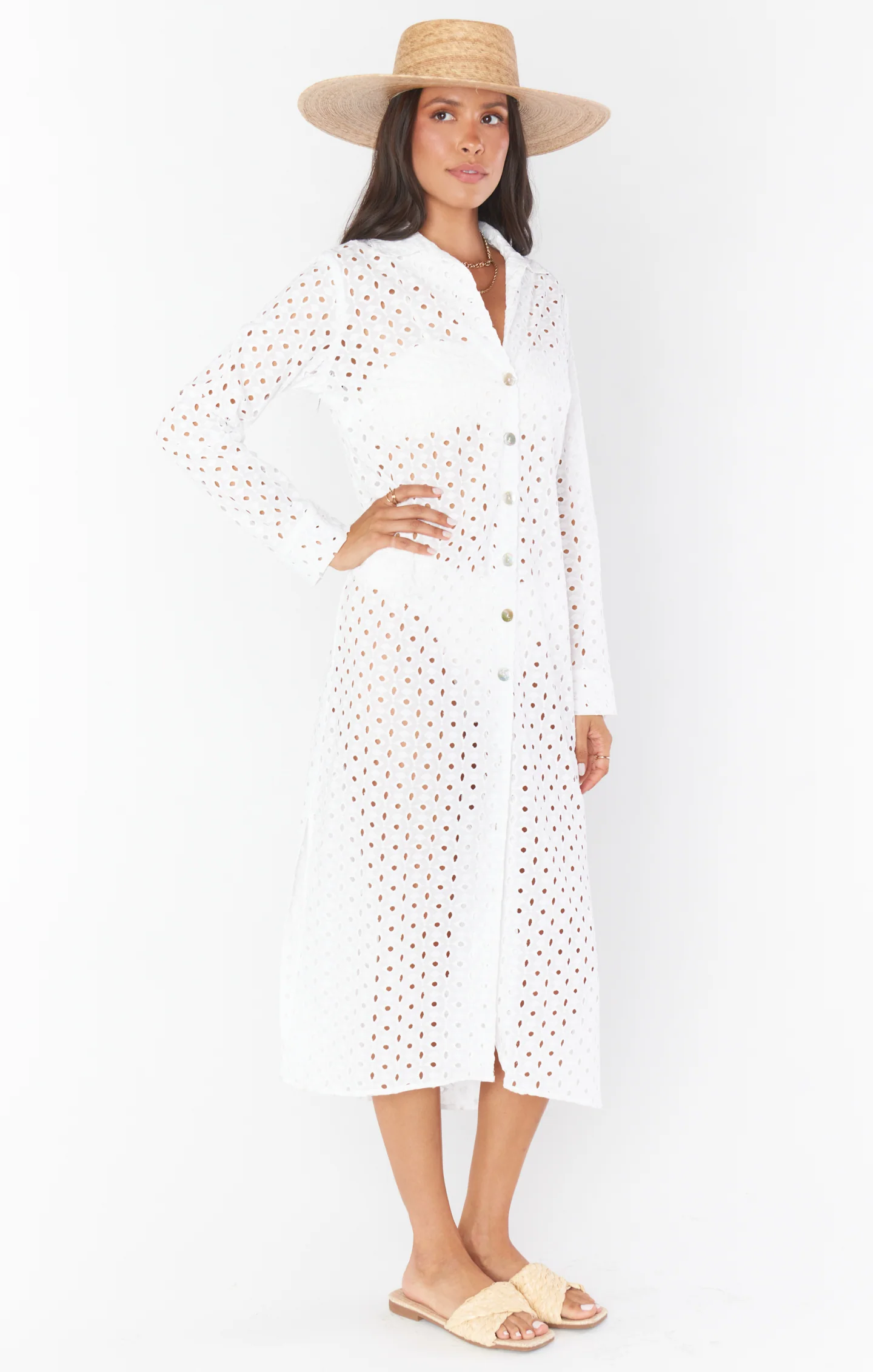 Dayton Button Down Midi Dress ~ White Eyelet - Image 6