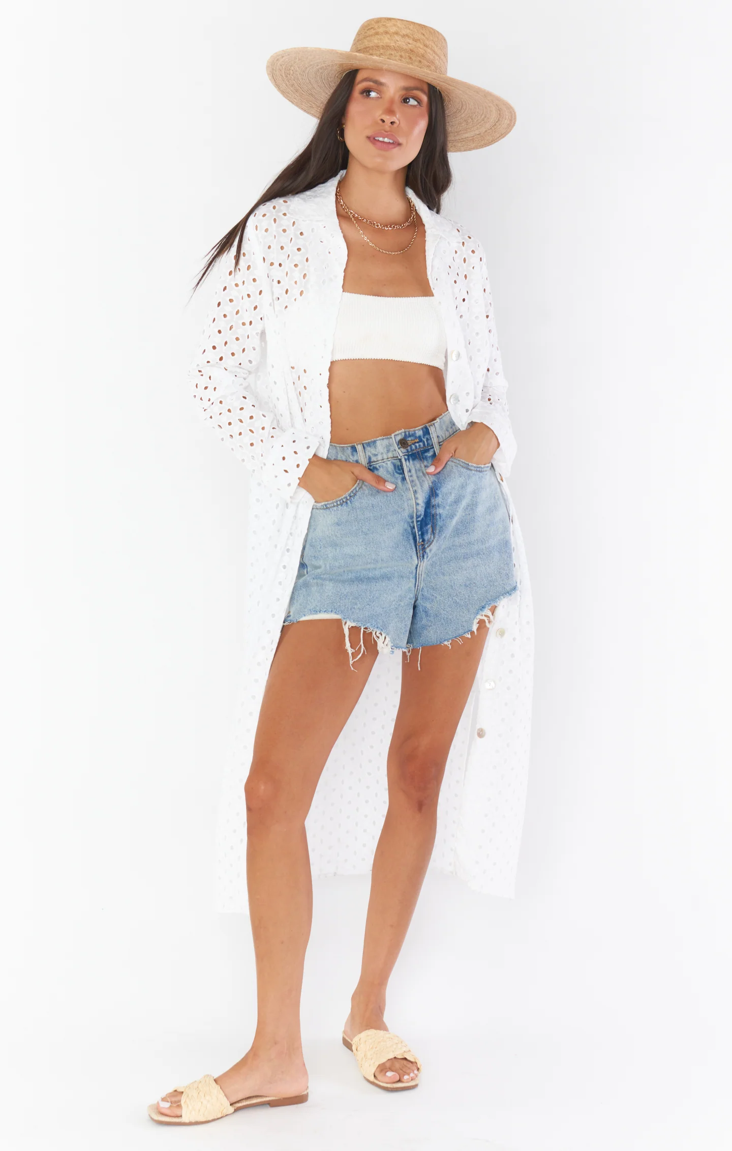 Dayton Button Down Midi Dress ~ White Eyelet - Image 8