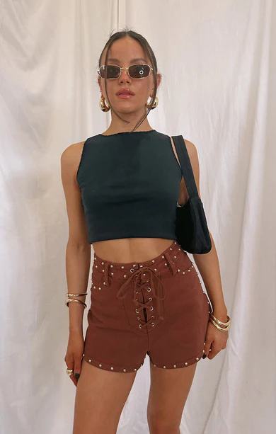Desert Lace Up Shorts ~ Studded Brown Denim - Image 2