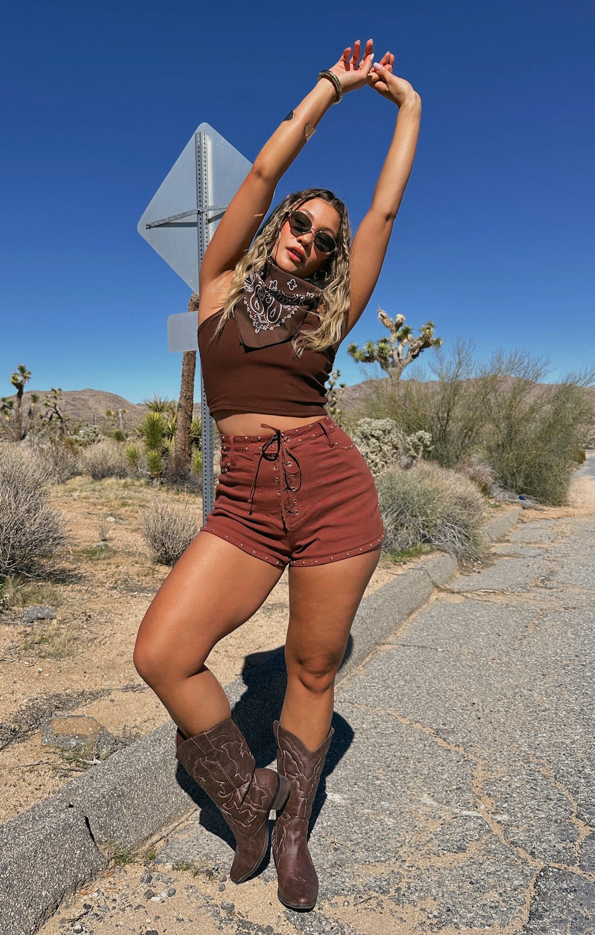 Desert Lace Up Shorts ~ Studded Brown Denim - Image 6
