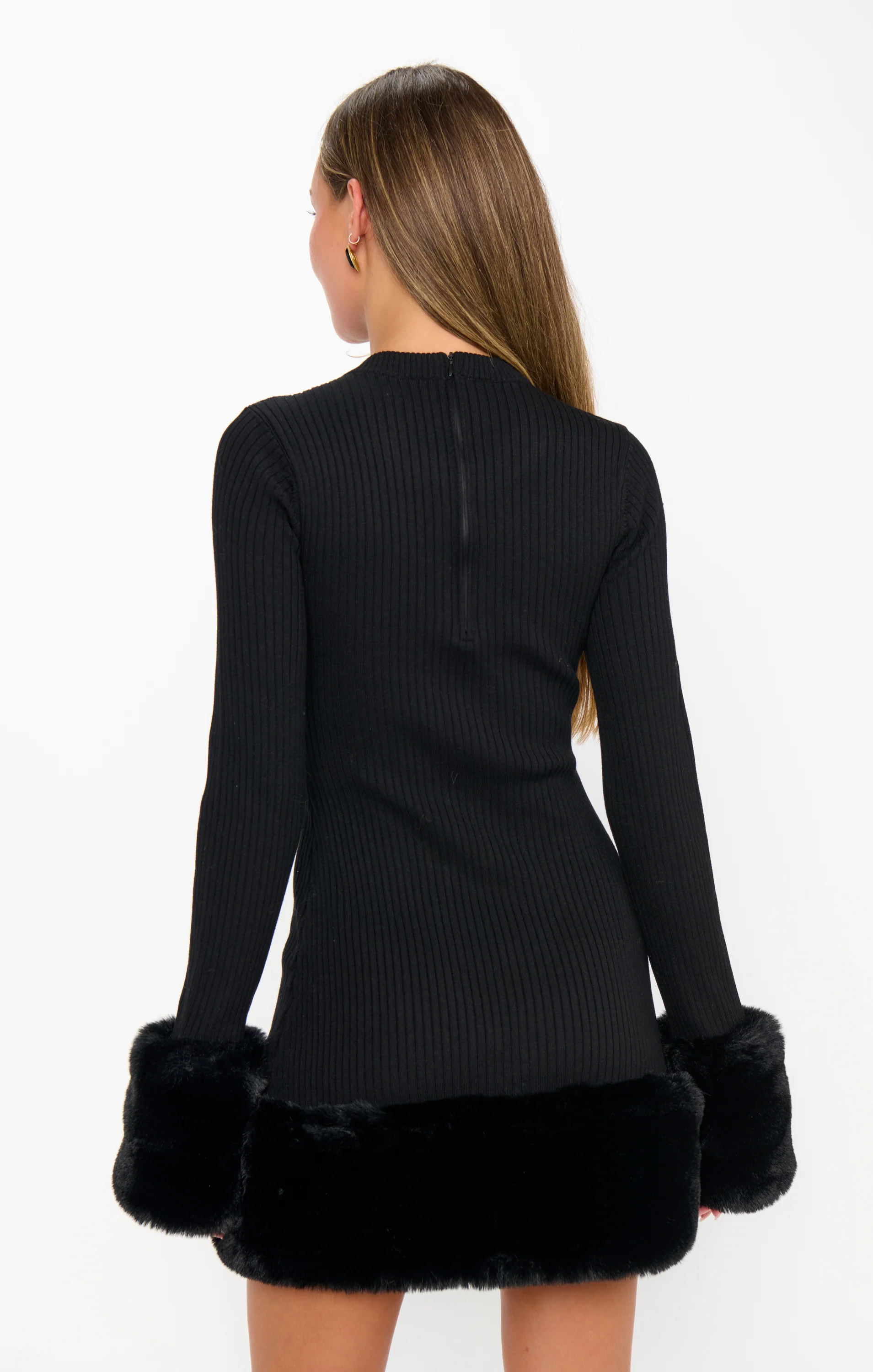 Drescher Mini Dress ~ Black Knit with Faux Fur - Image 5