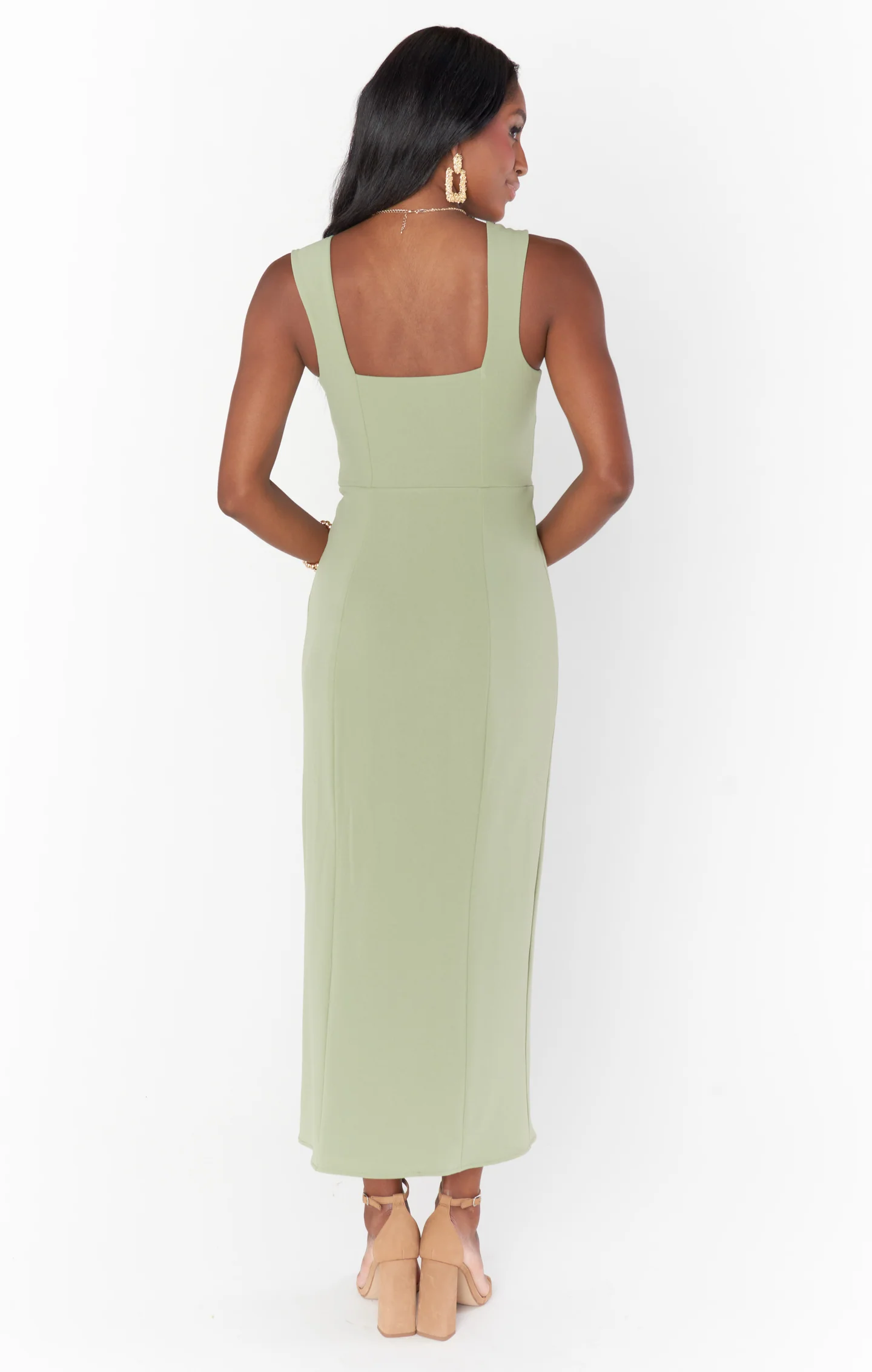 Eden Midi Dress ~ Moss Green Stretch - Image 3