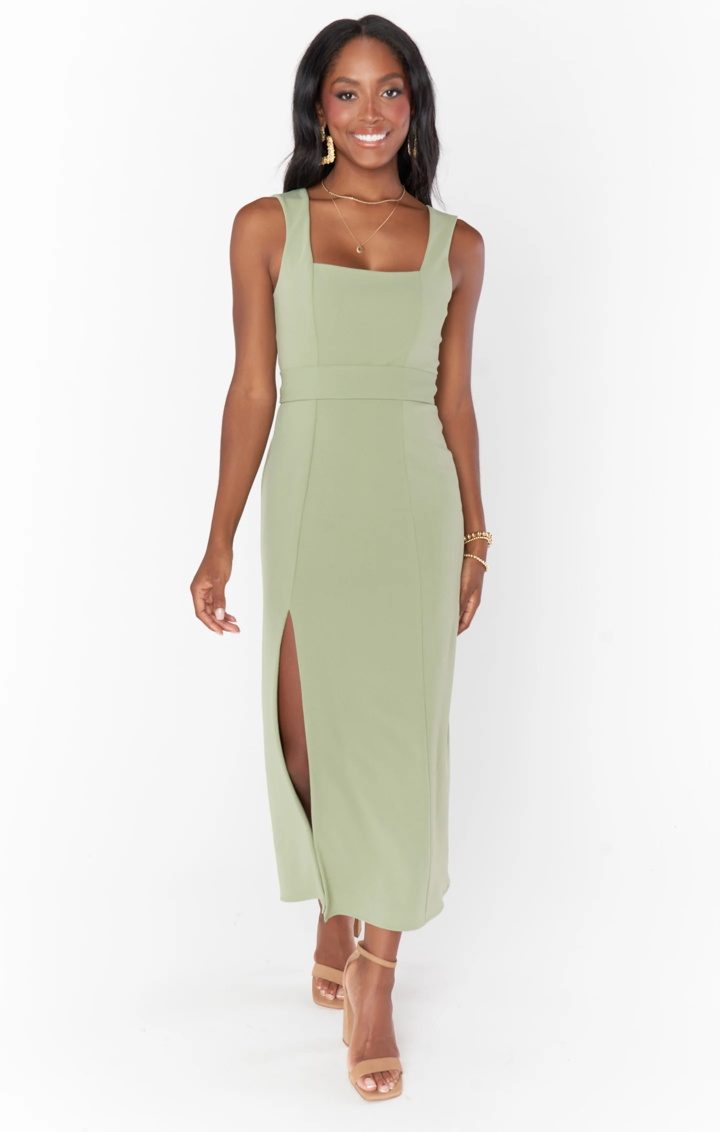 Eden Midi Dress ~ Moss Green Stretch - Image 4