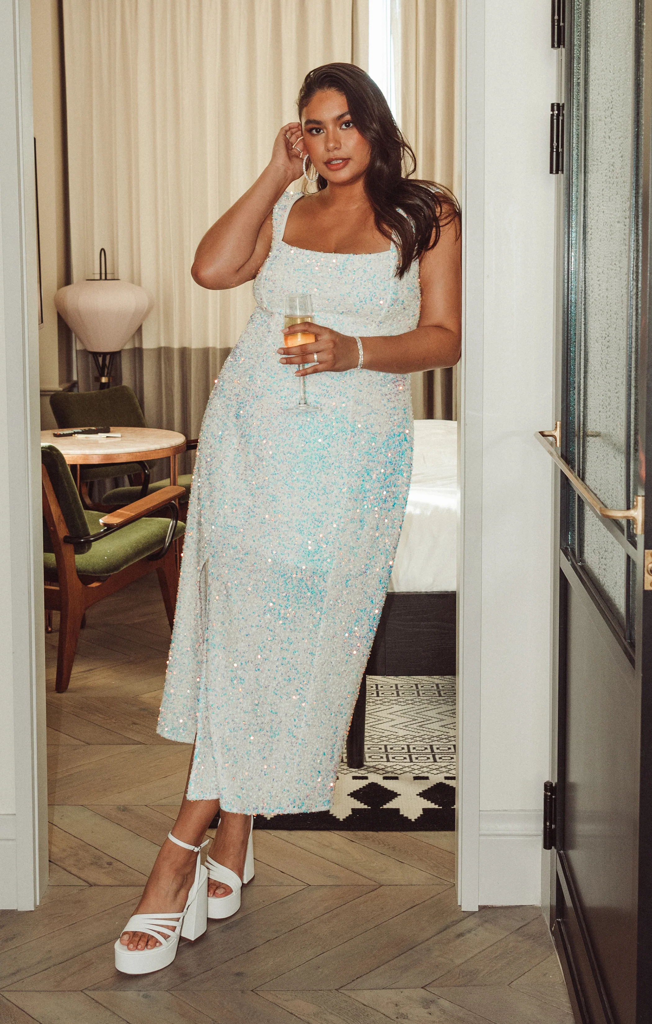 Eden Midi Dress ~ White Sparkle Sequins - Image 10