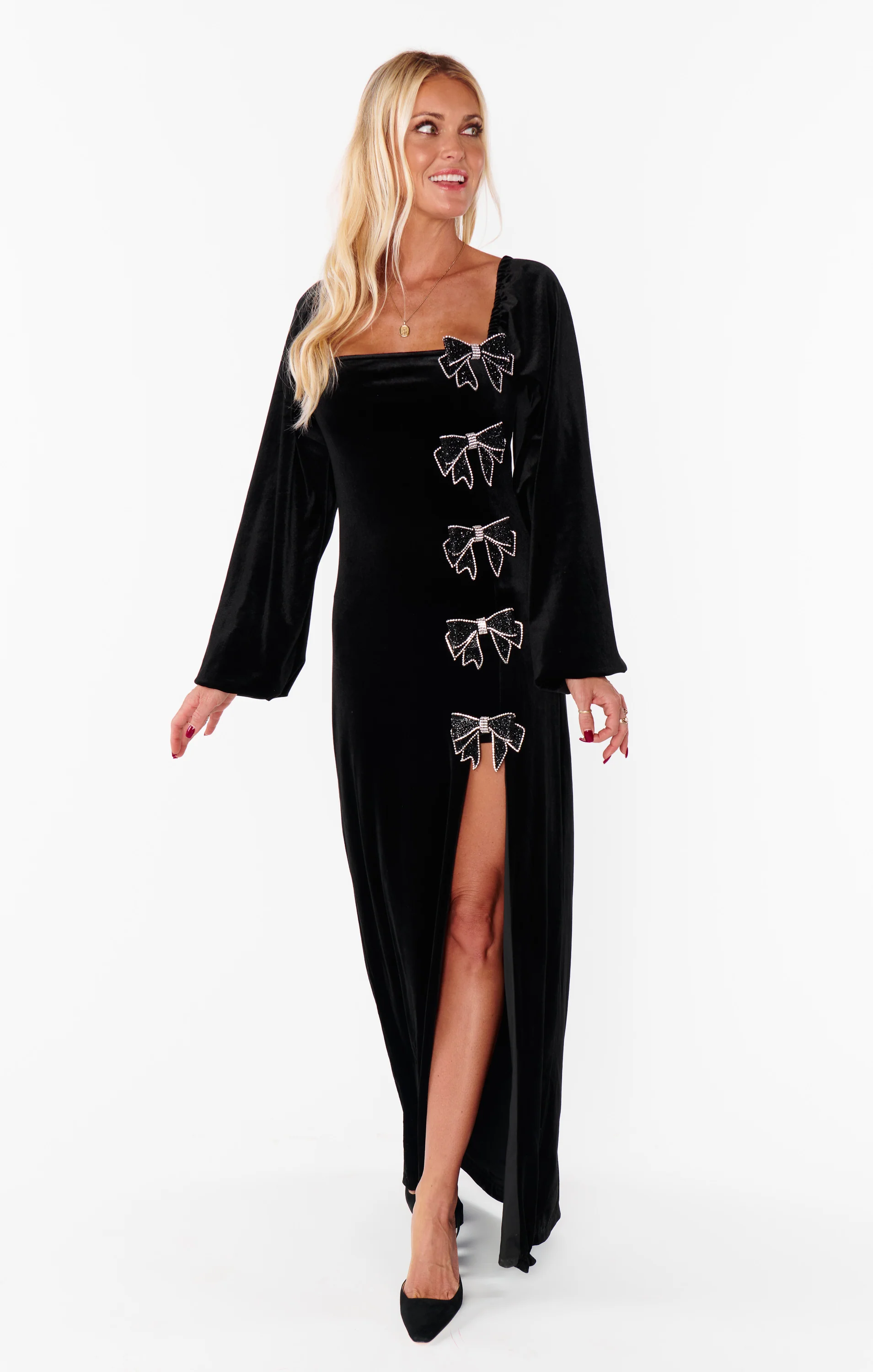 Eloise Dress ~ Velvet with Rhinestone Bows - Image 7