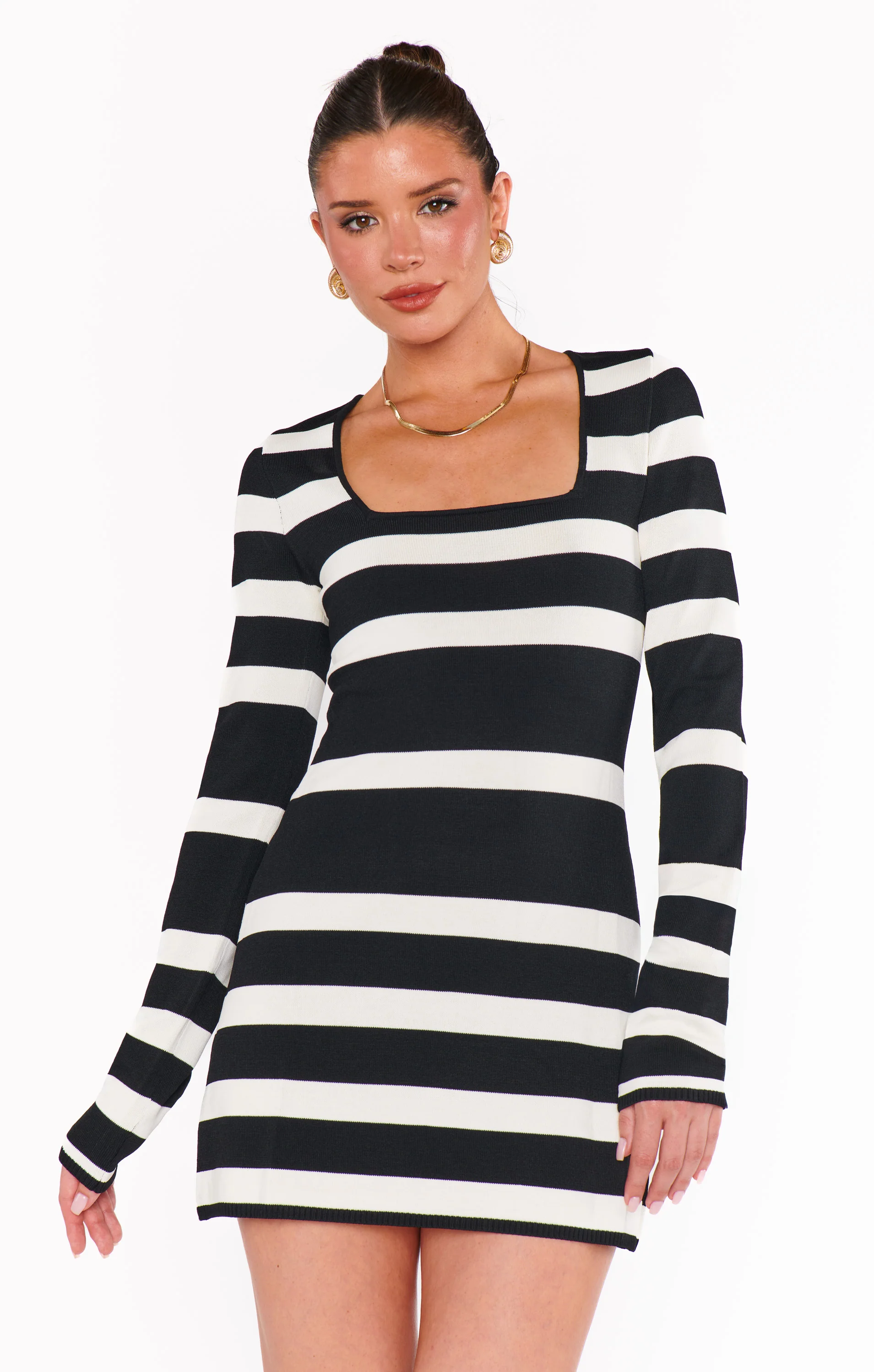Erika Mini Dress ~ Black White Stripe Knit - Image 2