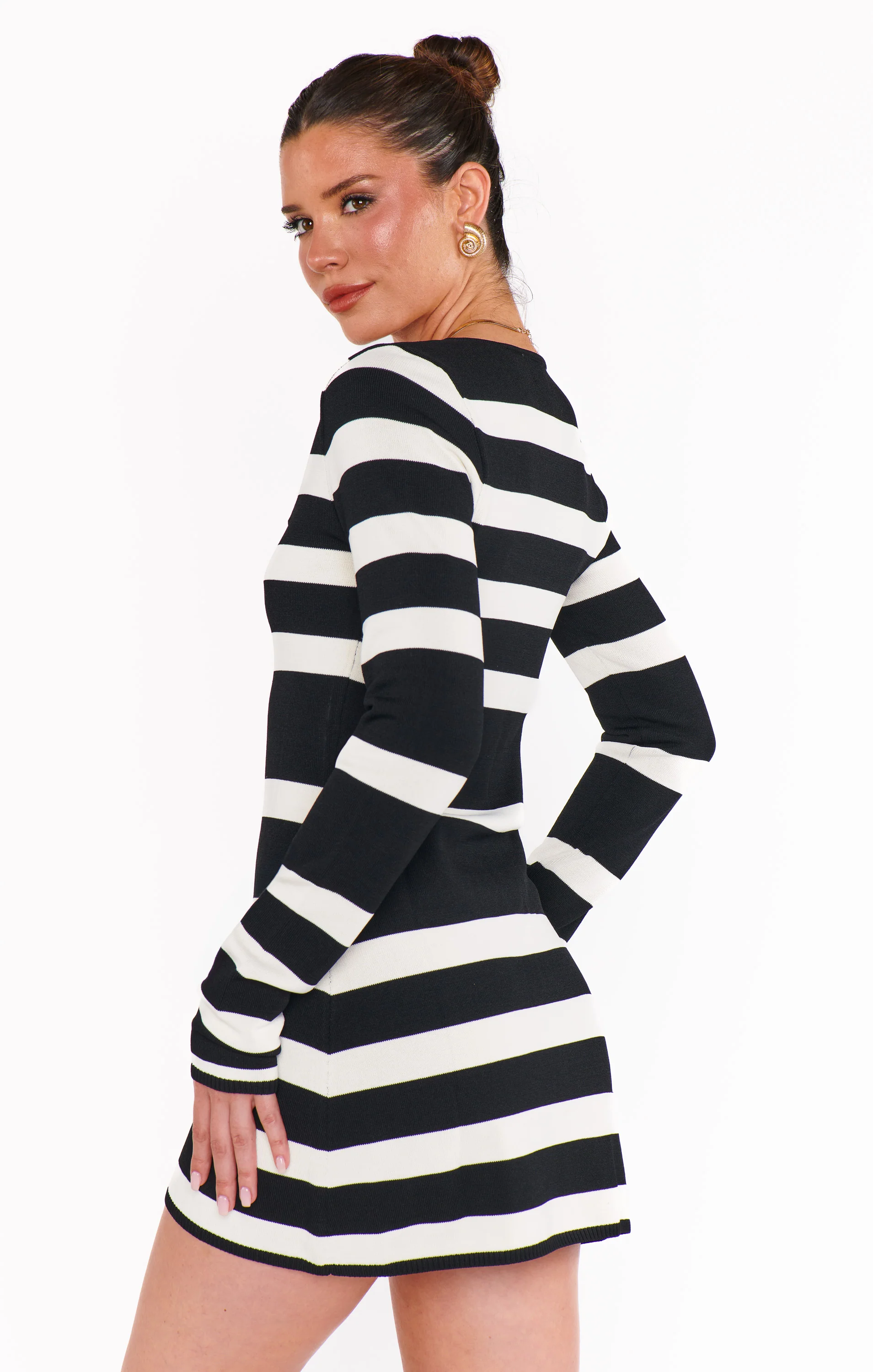 Erika Mini Dress ~ Black White Stripe Knit - Image 4