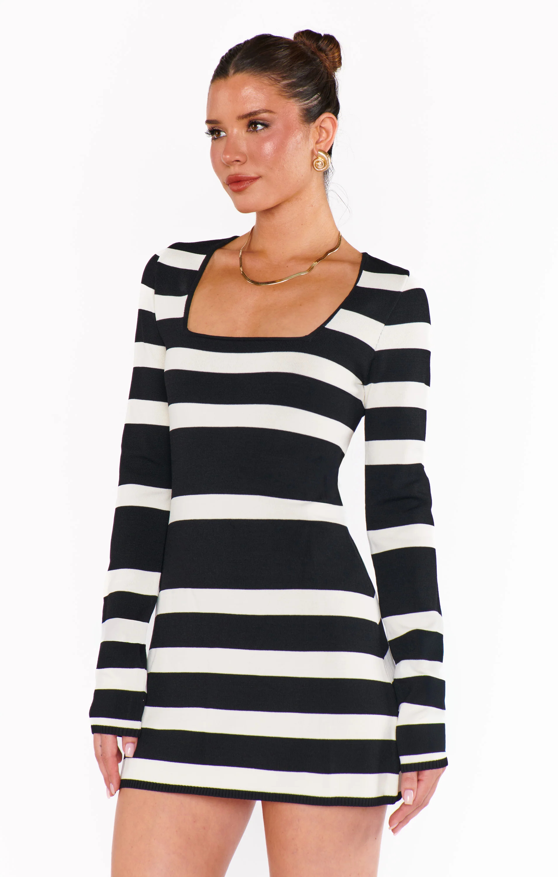 Erika Mini Dress ~ Black White Stripe Knit - Image 6