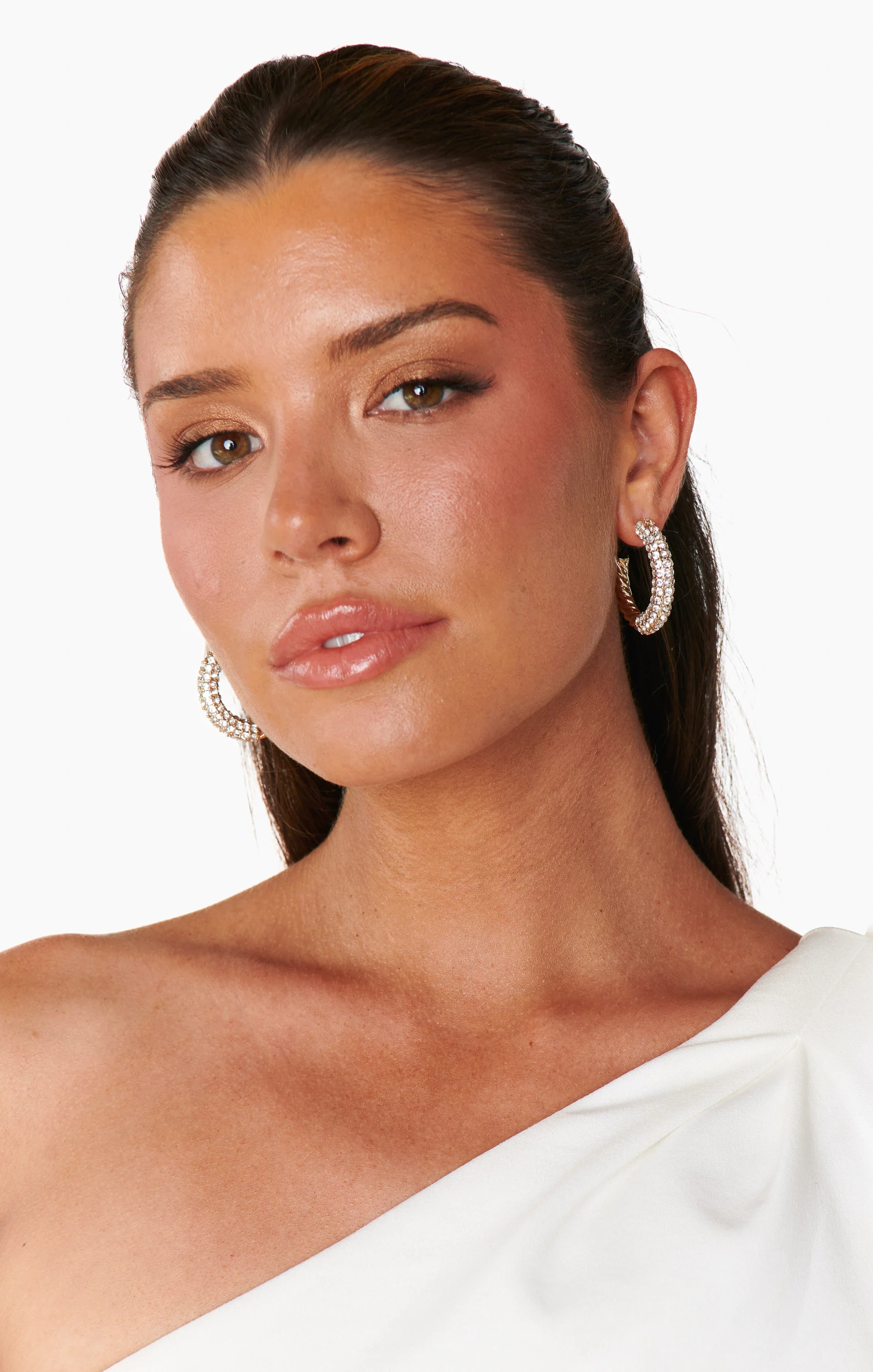 Ettika Crystal Dotted Twist Hoop Earrings ~ Gold - Image 3