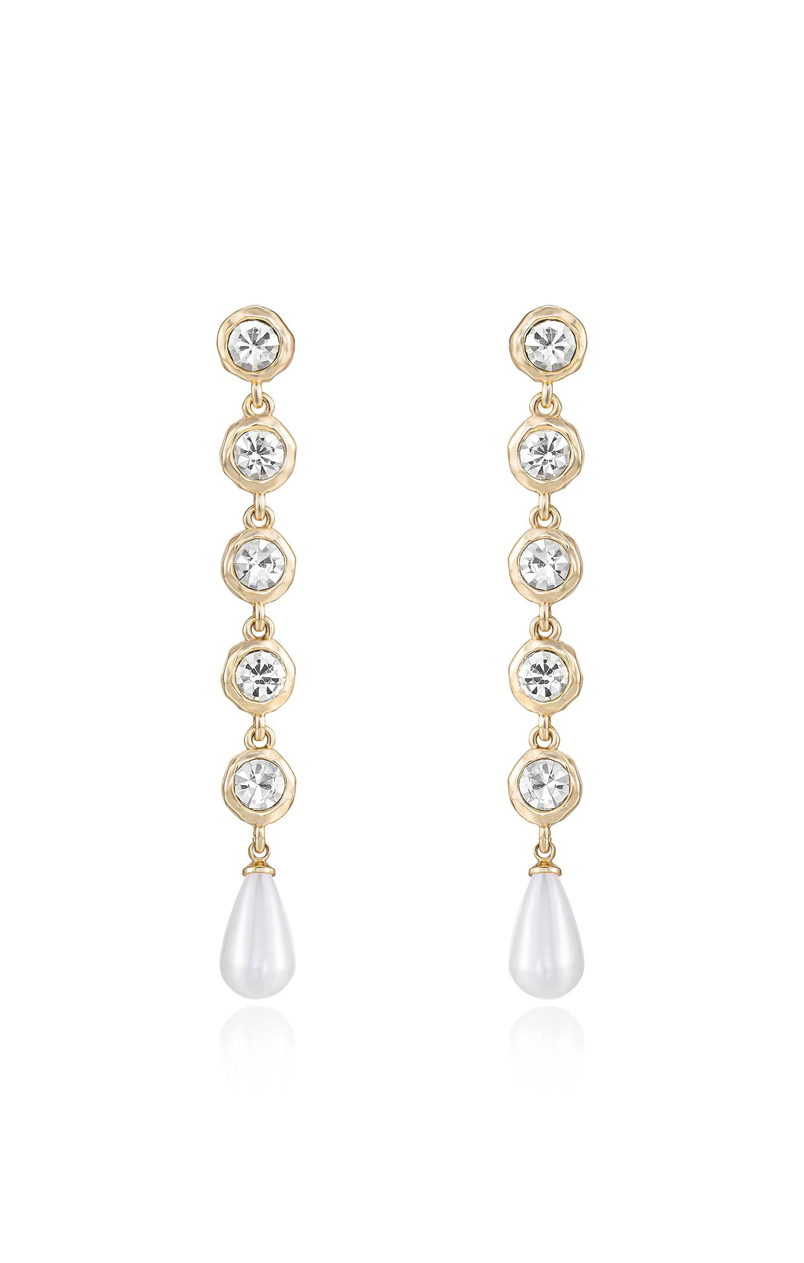 Ettika Elegantly Modern Crystal and Pearl Dangle Earrings ~ Gold - Image 2