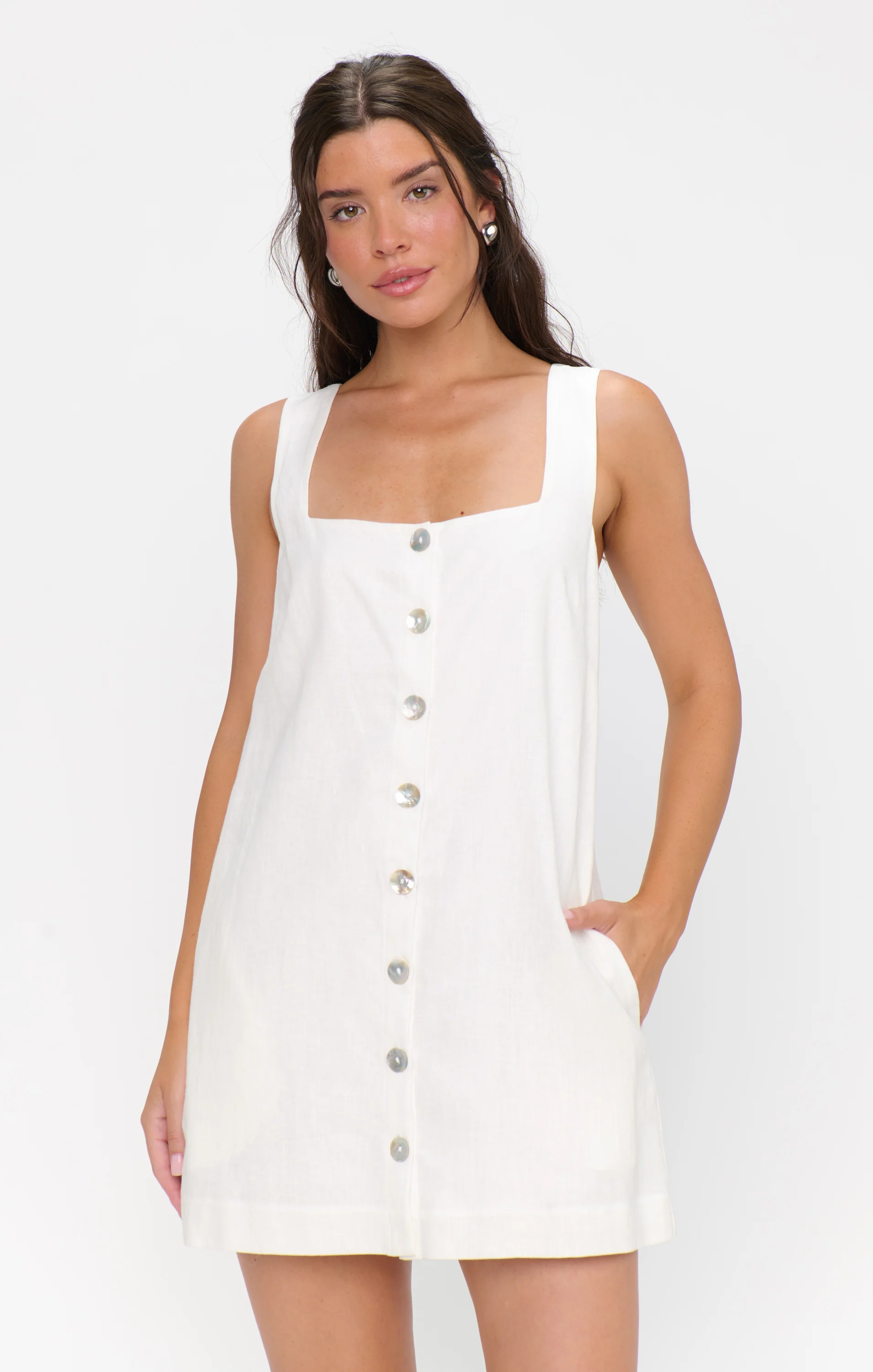 Everly Mini Dress ~ White Linen - Image 2