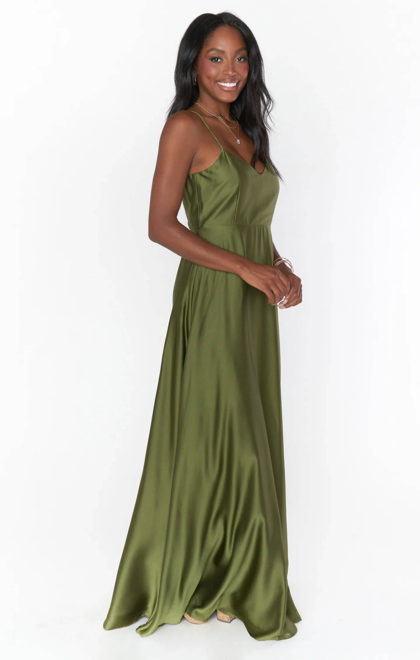 Faith Maxi Dress ~ Rich Olive Luxe Satin - Image 3