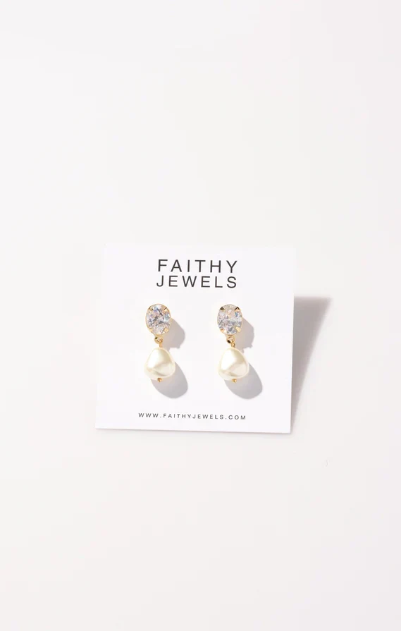 Faithy Jewels Kara Drop Earrings ~ Pearl/CZ - Image 2
