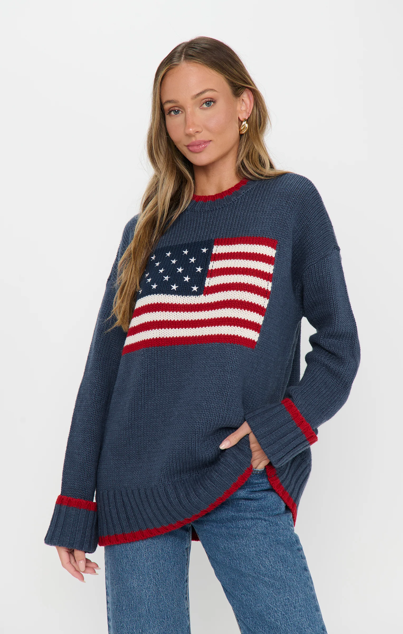 Fireside Sweater ~ American Flag Navy Knit - Image 2