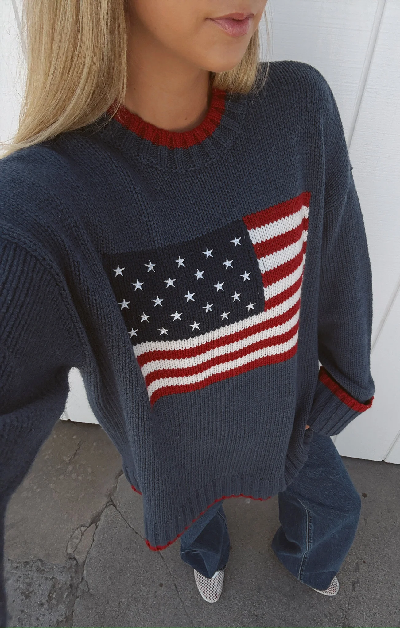 Fireside Sweater ~ American Flag Navy Knit - Image 3