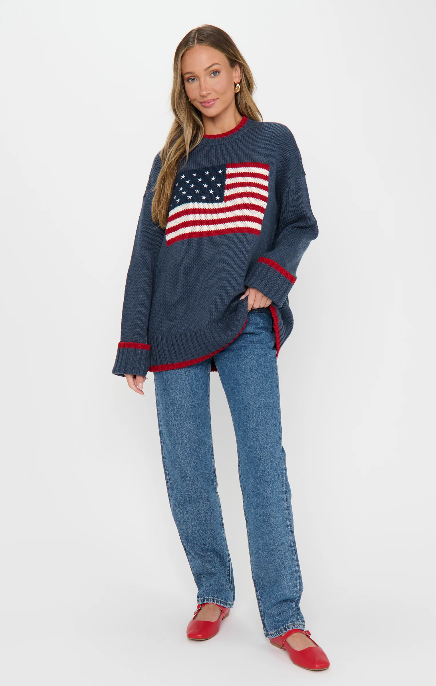 Fireside Sweater ~ American Flag Navy Knit - Image 4