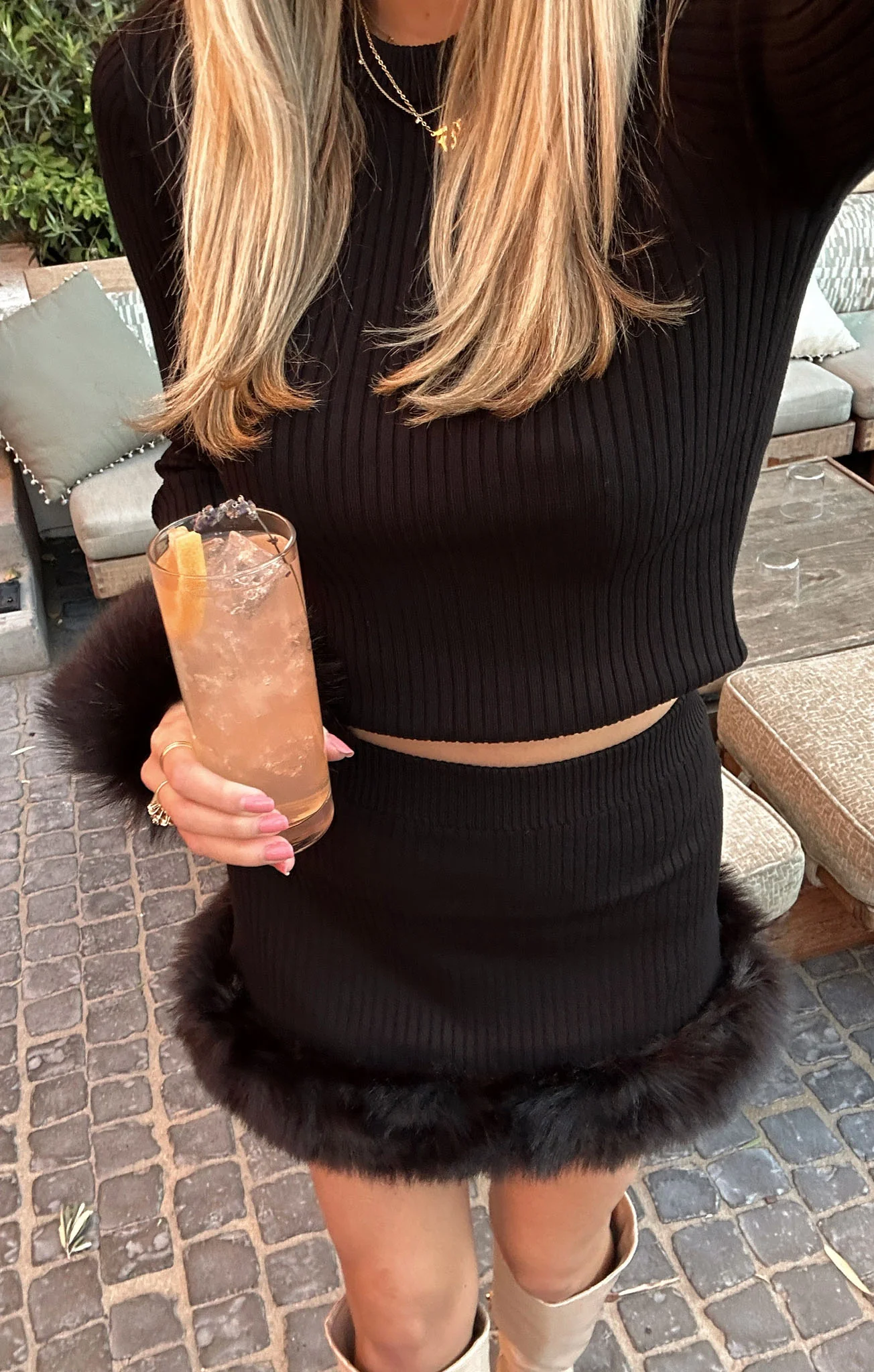 Fran Mini Skirt ~ Black Knit with Faux Fur - Image 7