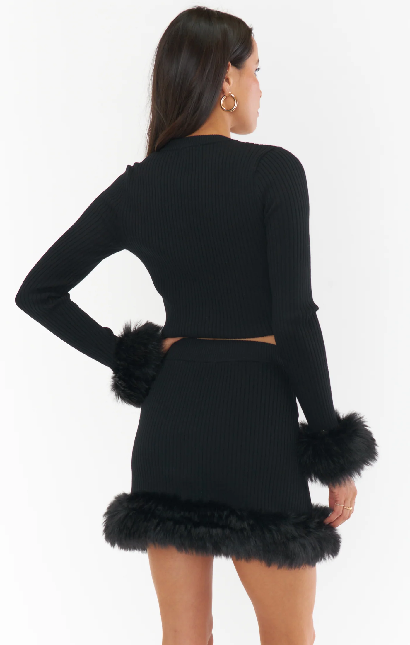 Fran Mini Skirt ~ Black Knit with Faux Fur - Image 9
