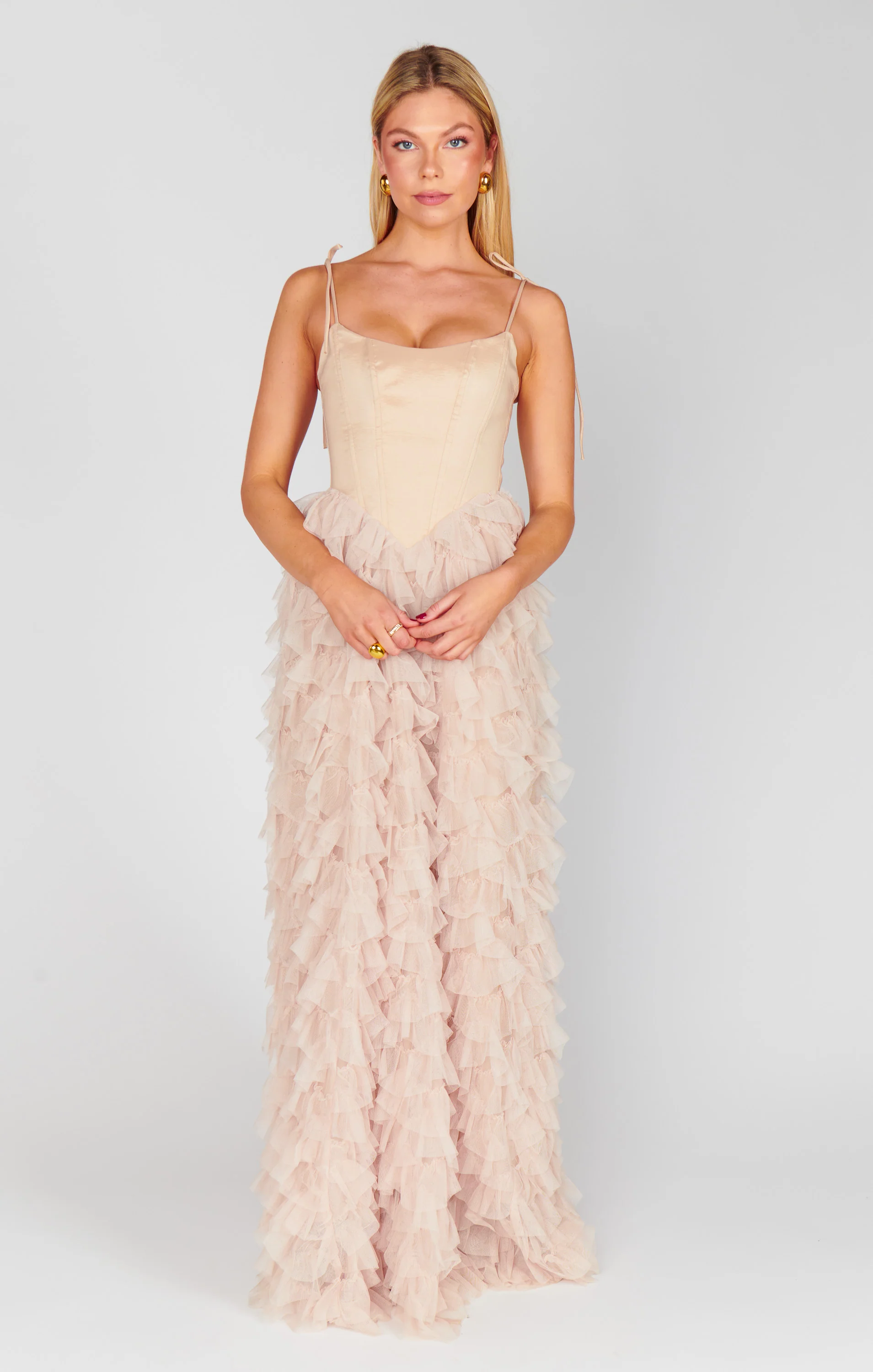 Francesca Maxi Dress ~ Champagne Tulle Ruffle - Image 3