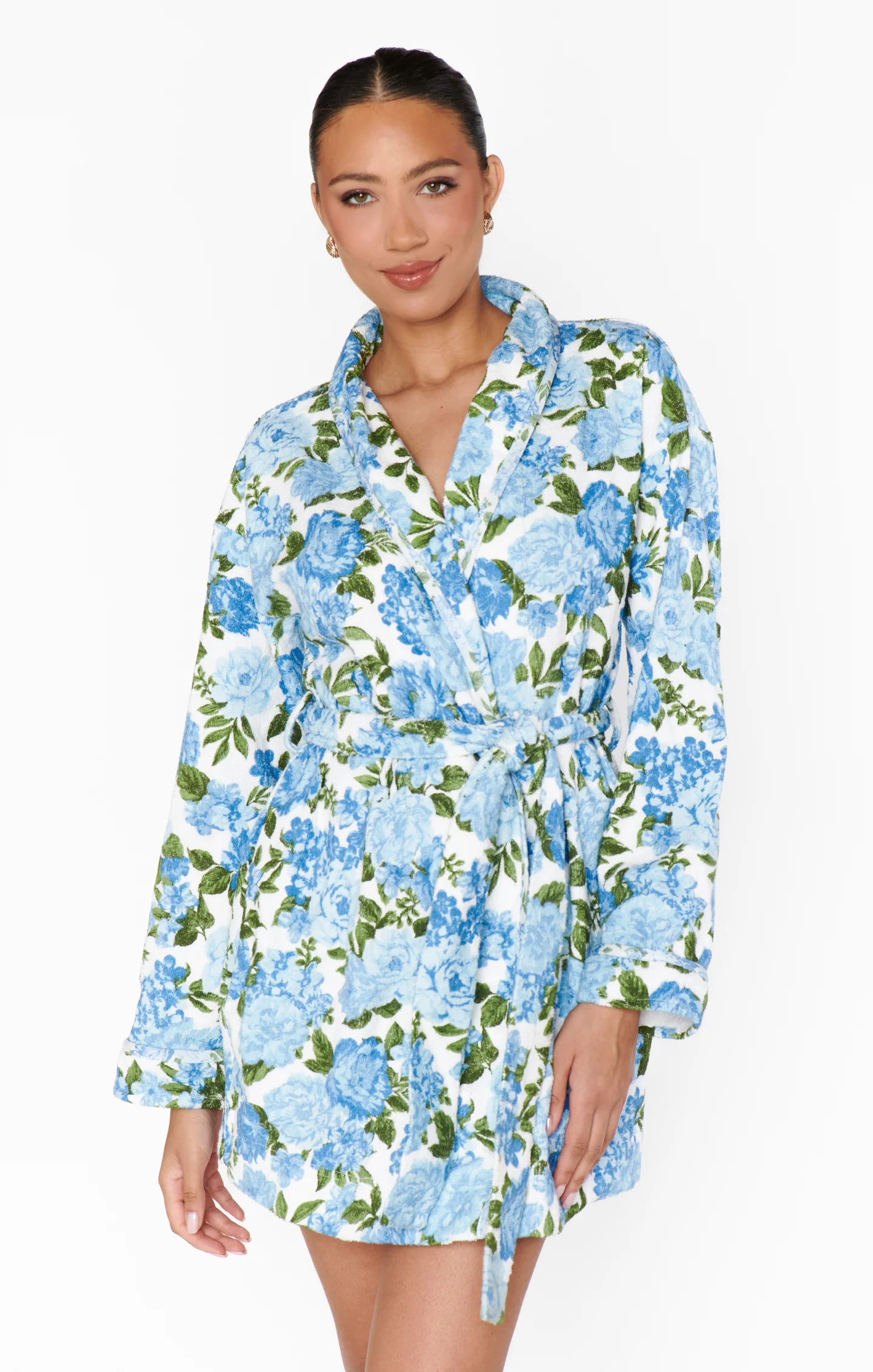 Freshen Up Robe ~ Cottage Floral Blue Terry - Image 3