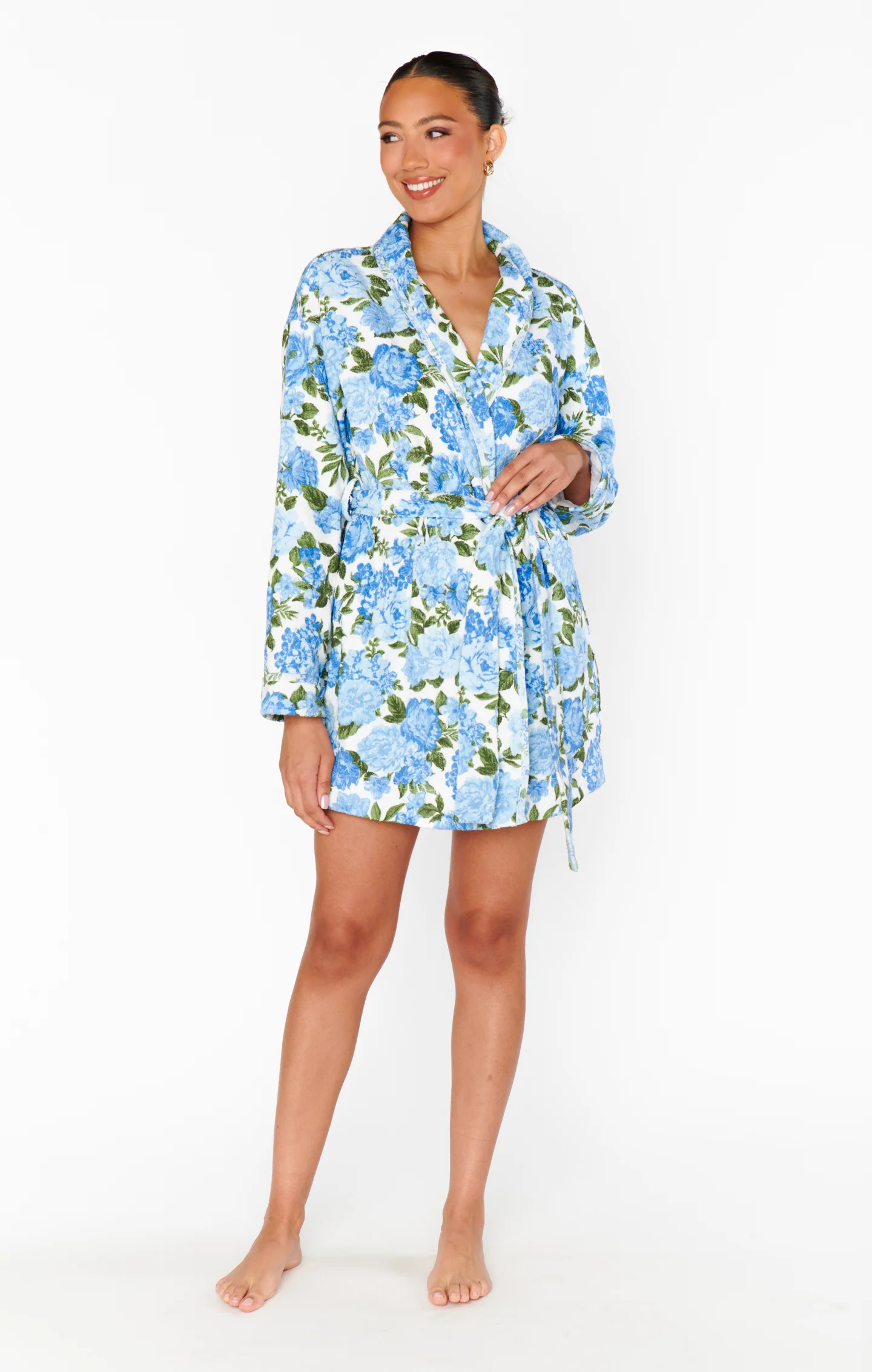 Freshen Up Robe ~ Cottage Floral Blue Terry - Image 6